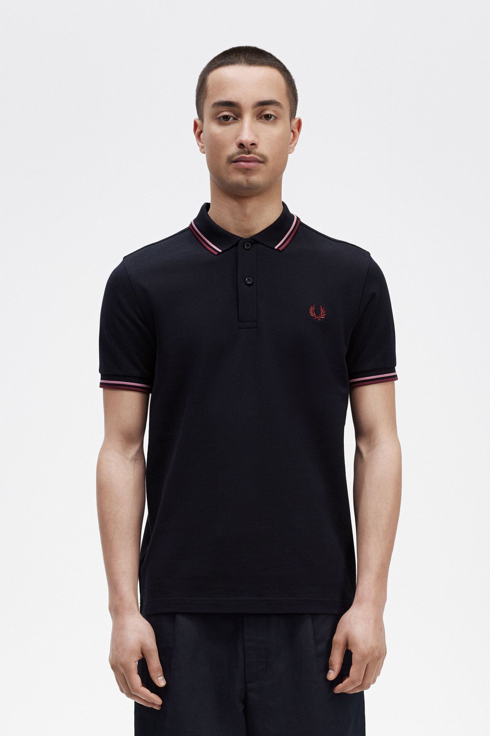 The Fred Perry ShirtM3600 Navy / Dusty Rose Pink / Oxblood