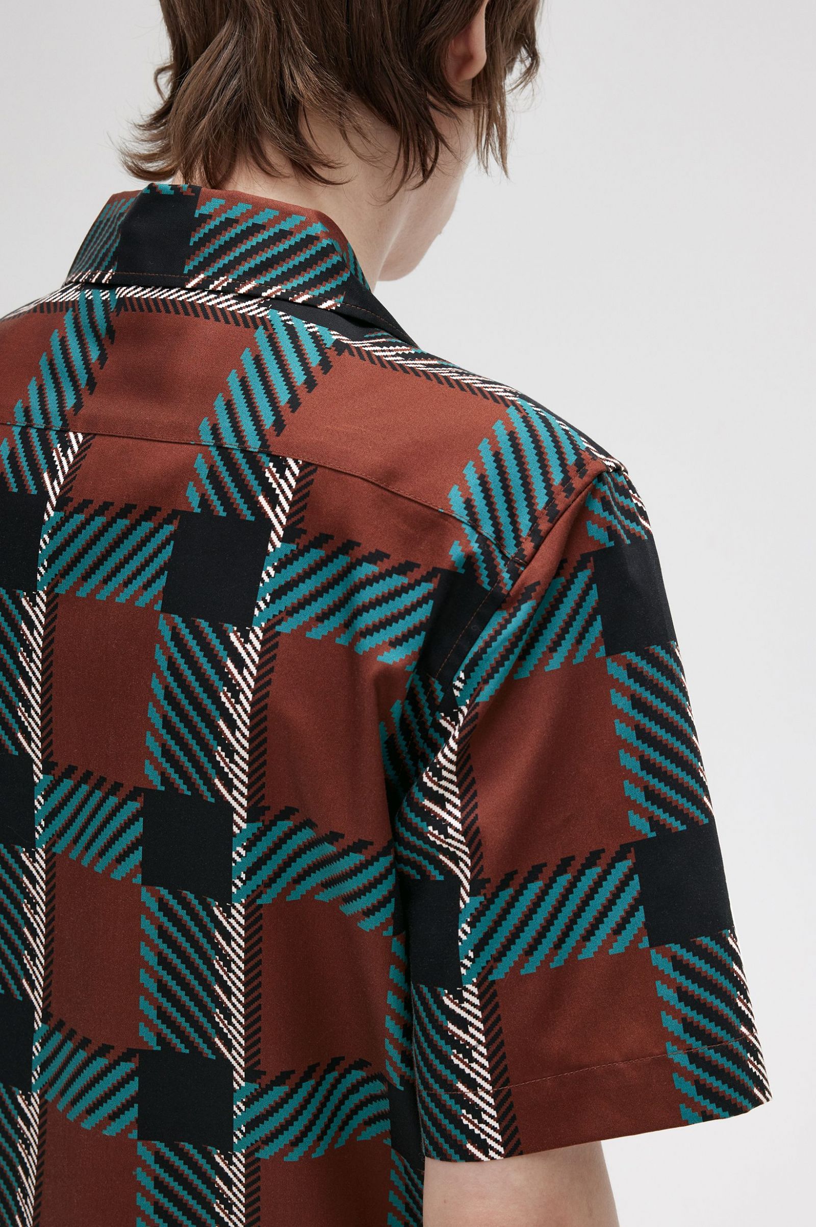 Glitch Tartan Revere Collar Shirt Whisky Brown