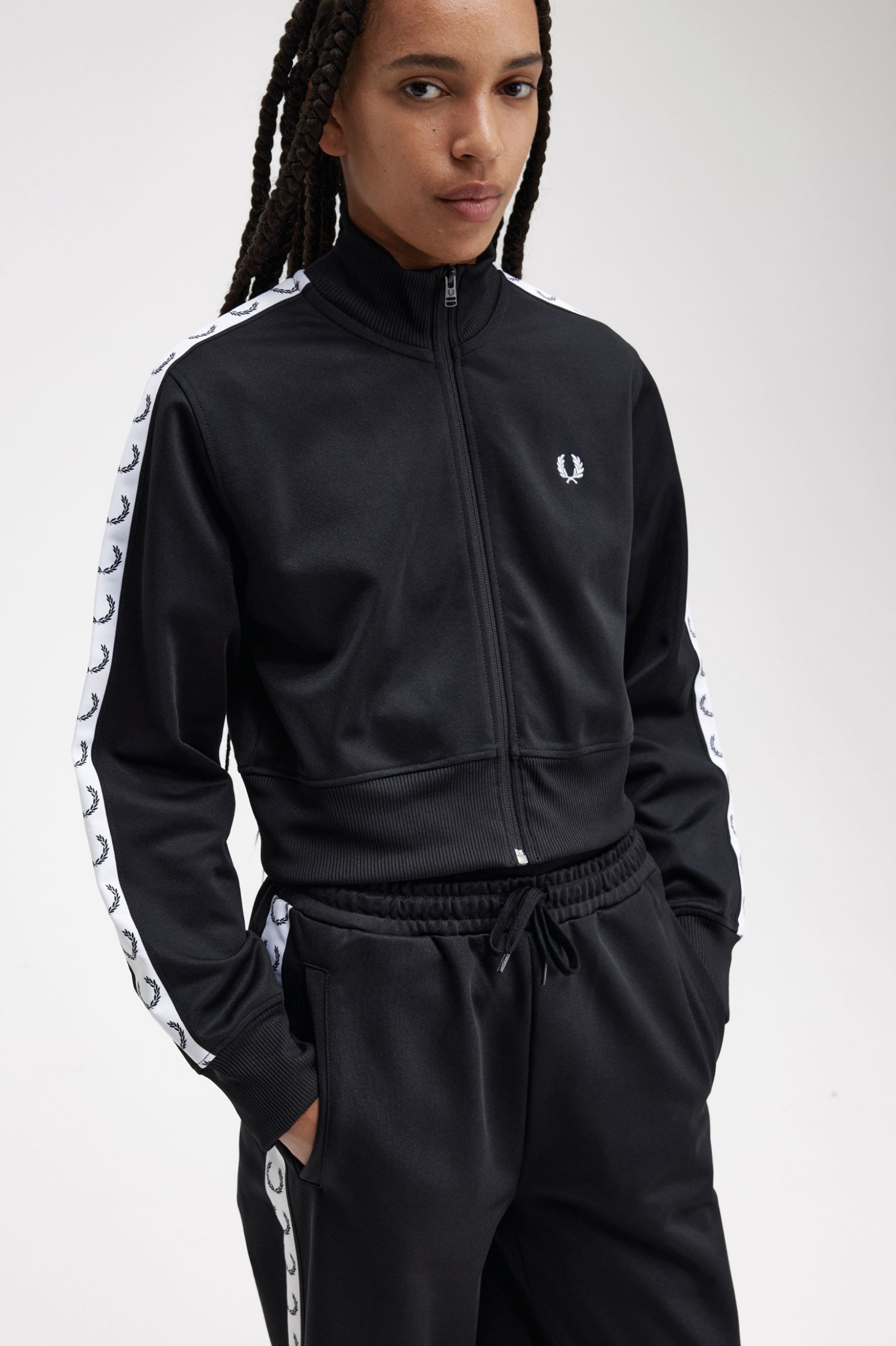 Cropped Taped Track Jacket Black