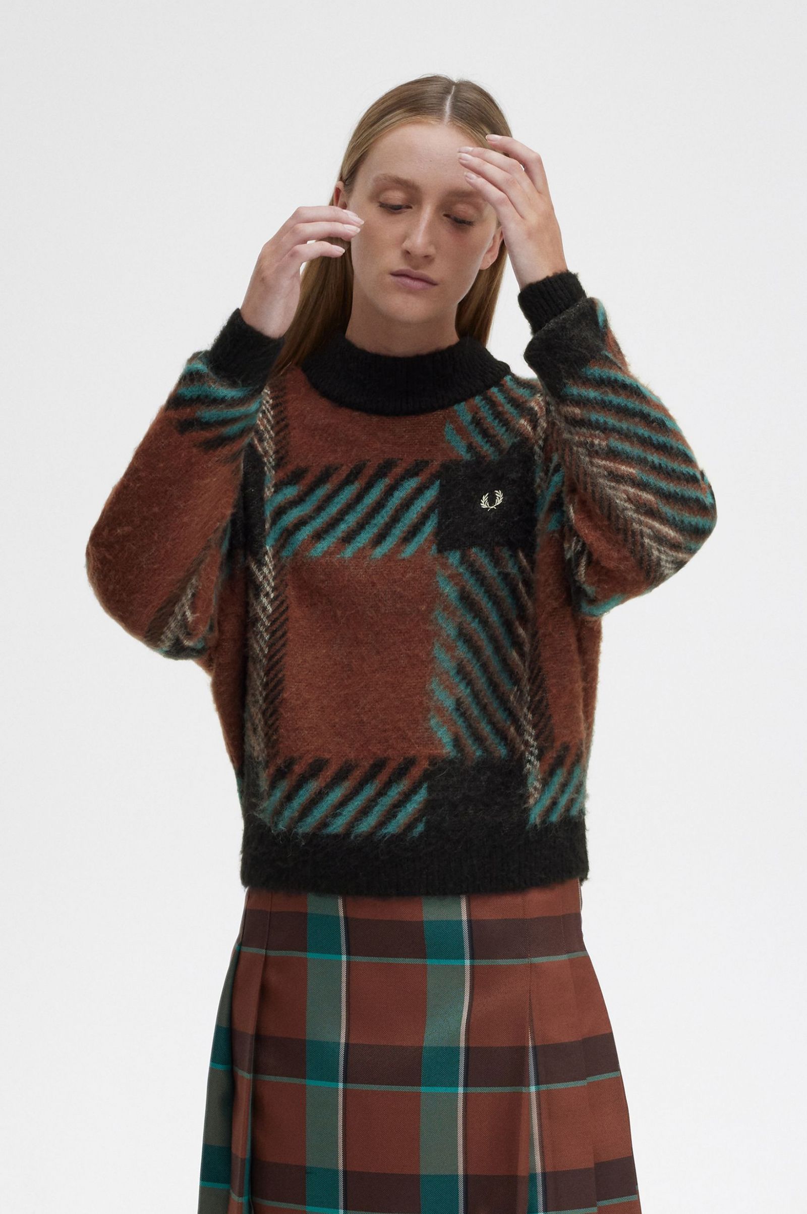 Glitch Tartan Jumper Whisky Brown
