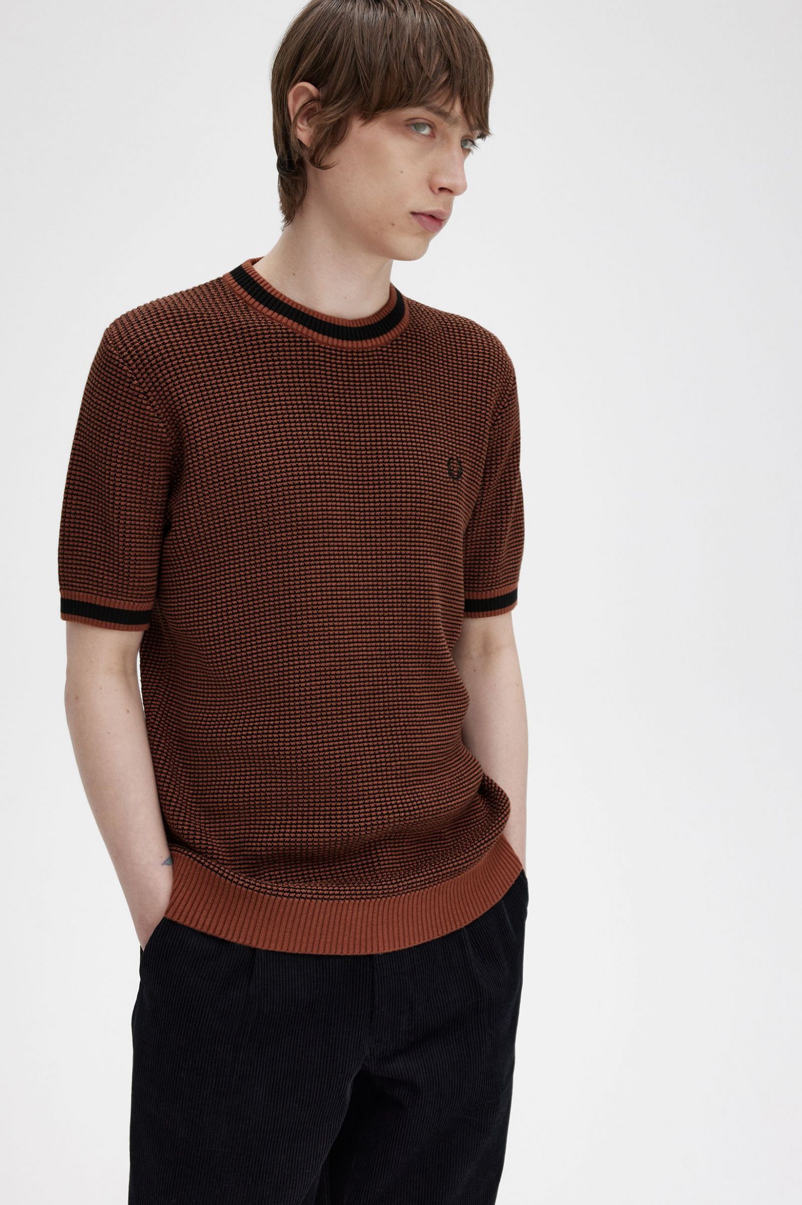 Textured Knitted T-Shirt Whisky Brown
