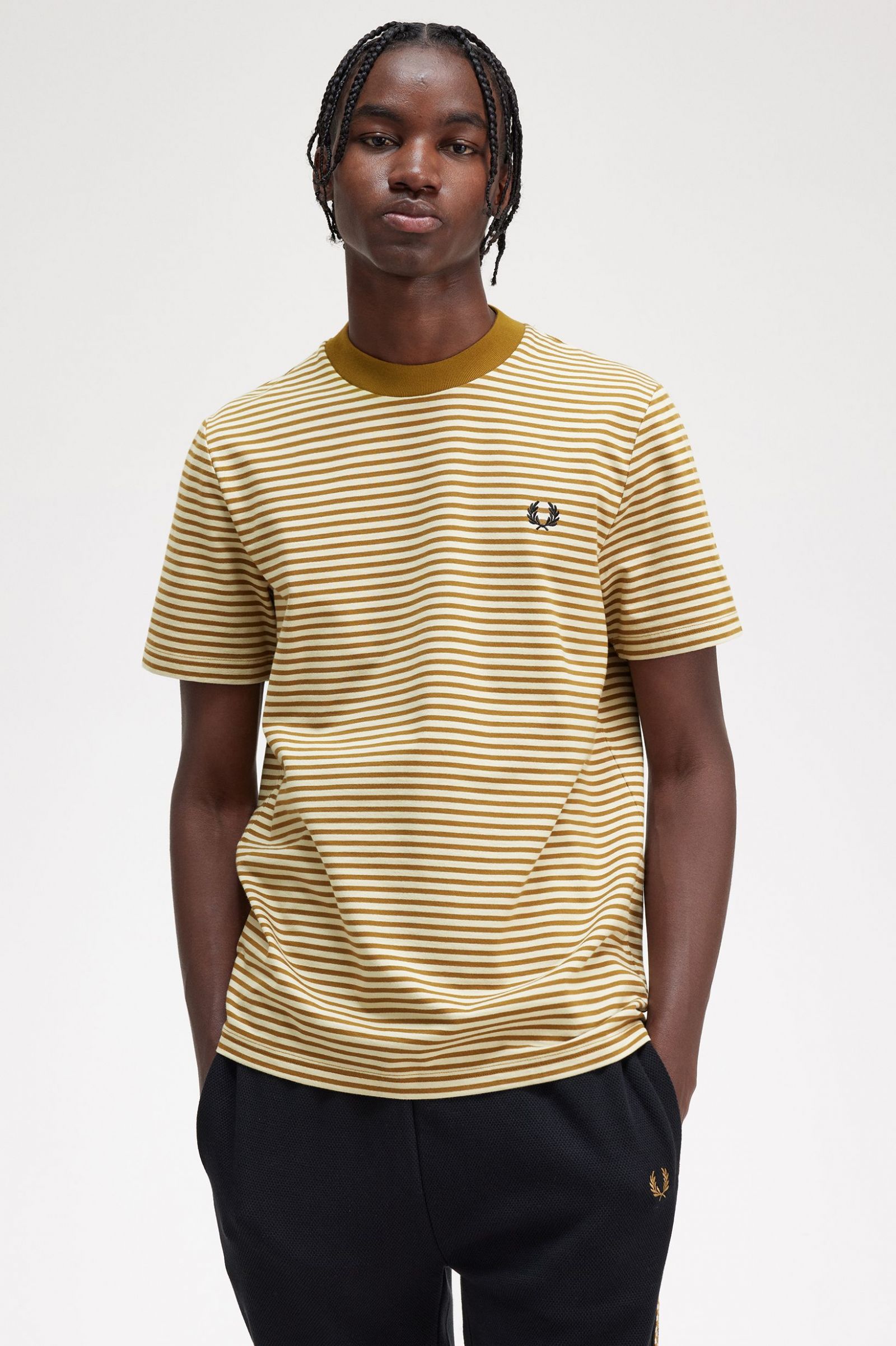 Fine Stripe Heavyweight T-Shirt Oatmeal / Dark Caramel
