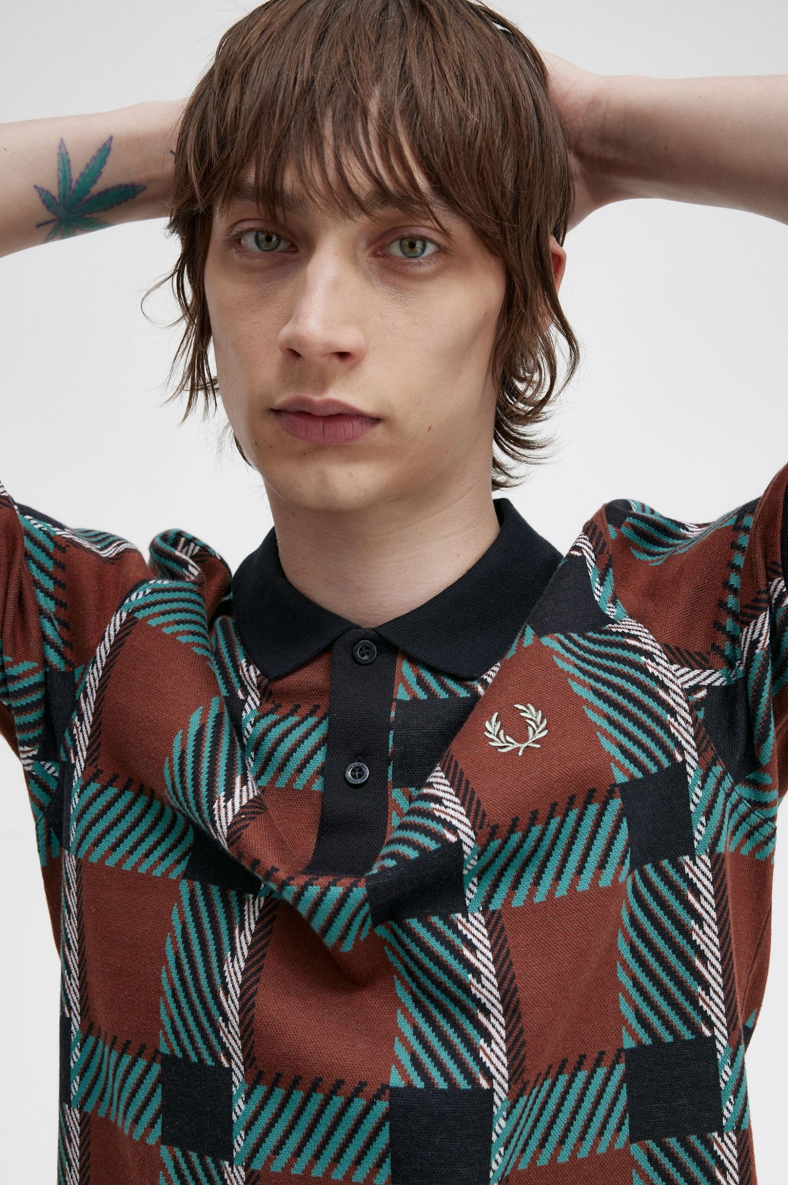 Glitch Tartan Polo Shirt Whisky Brown