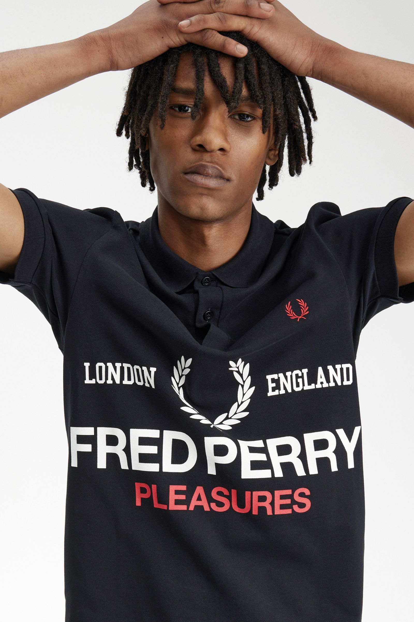 PleasuresLogo Fred Perry Shirt Black