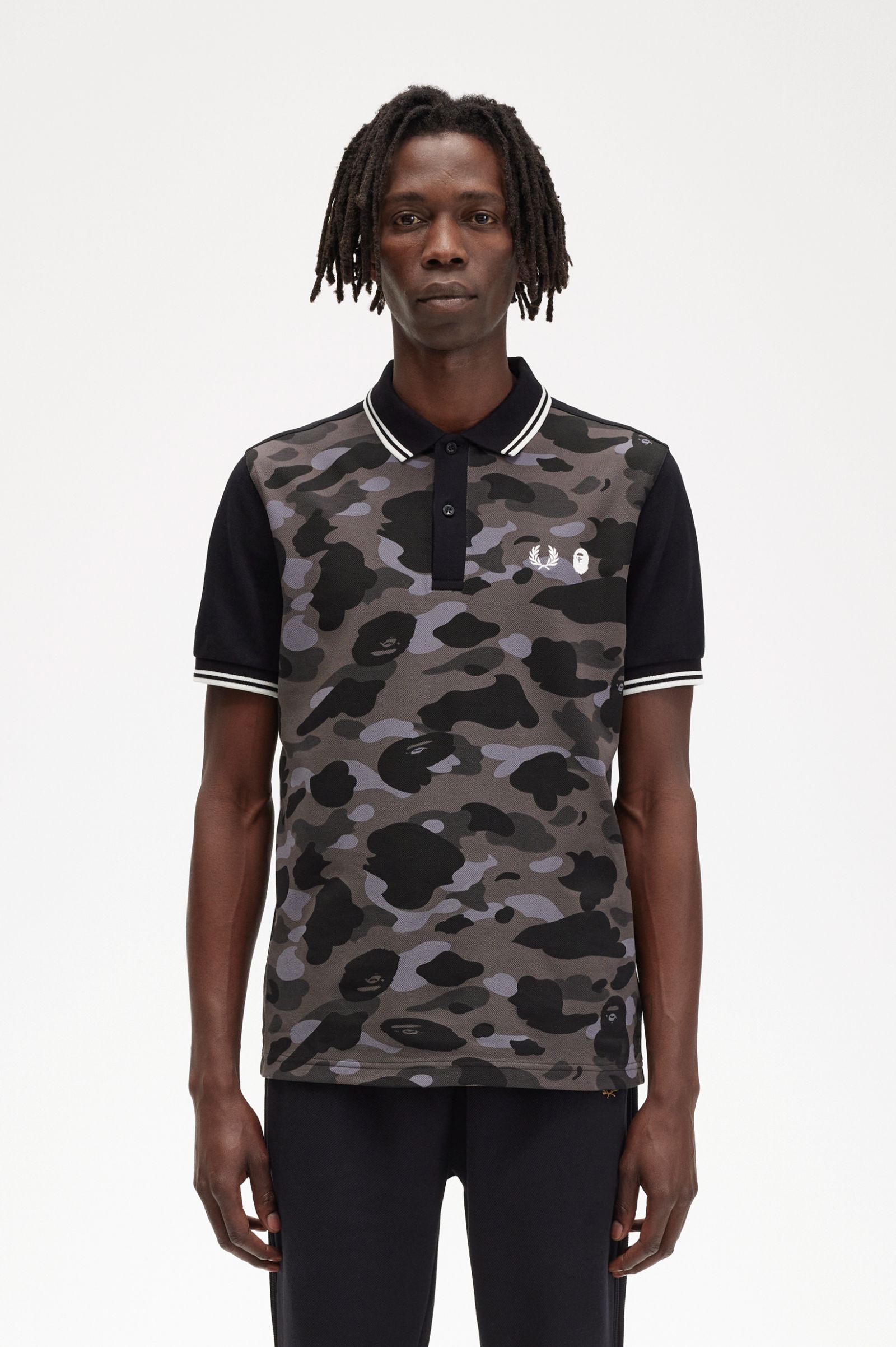 A Bathing Ape®Camouflage Fred Perry Shirt Black