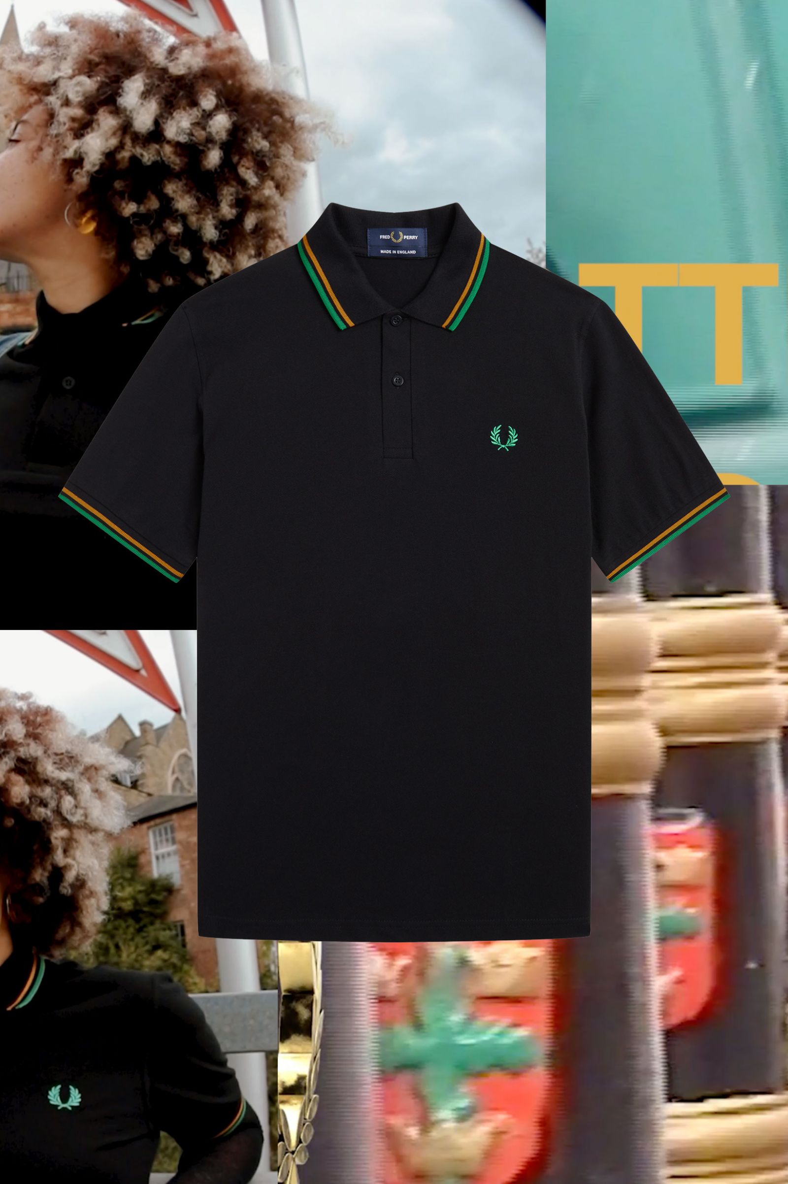 The Fred Perry ShirtM12 Black / Nottingham Gold / Forest Green