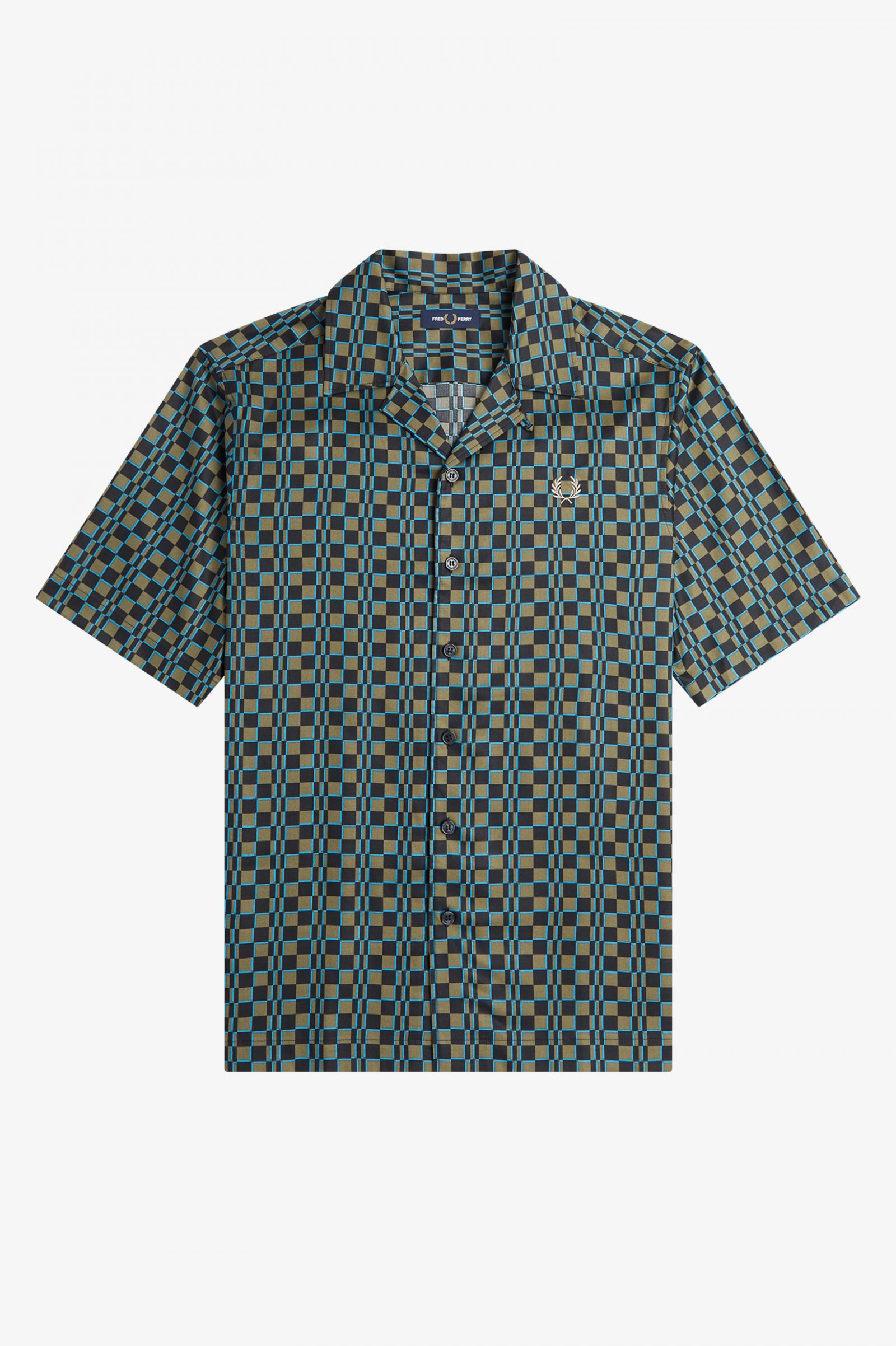Glitch Chequerboard Revere Collar Shirt Uniform Green