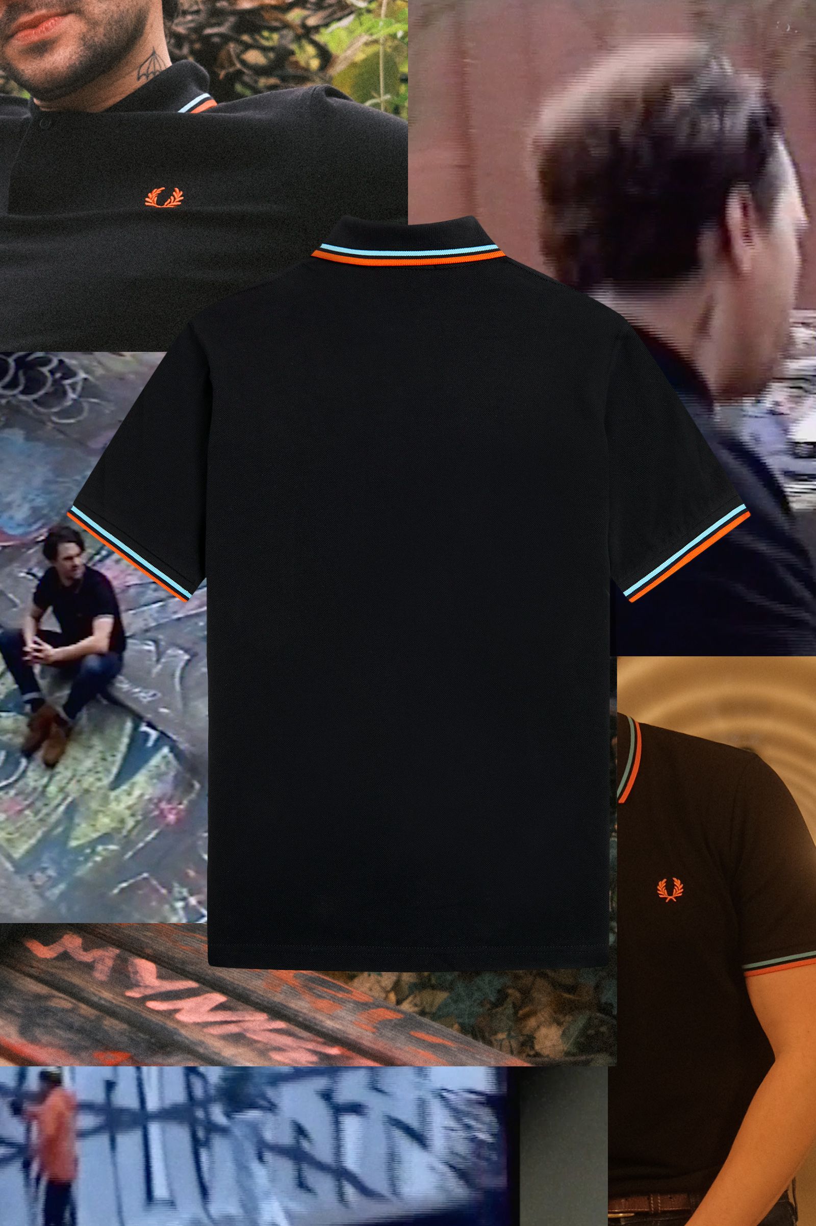 The Fred Perry ShirtM12 Black / Hamburg Sky Blue / Orange Spray Paint
