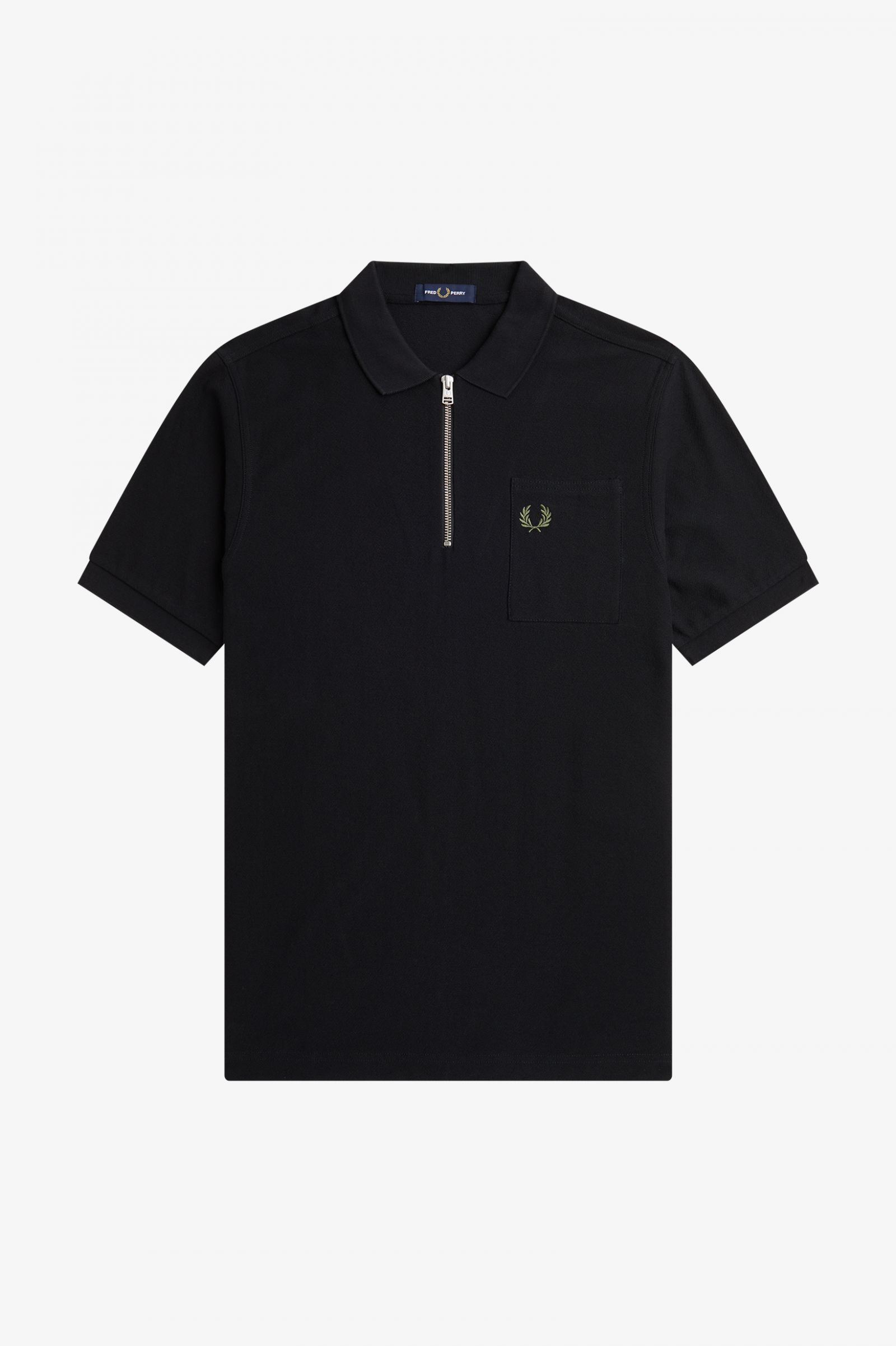Textured Zip Neck Polo Shirt Black