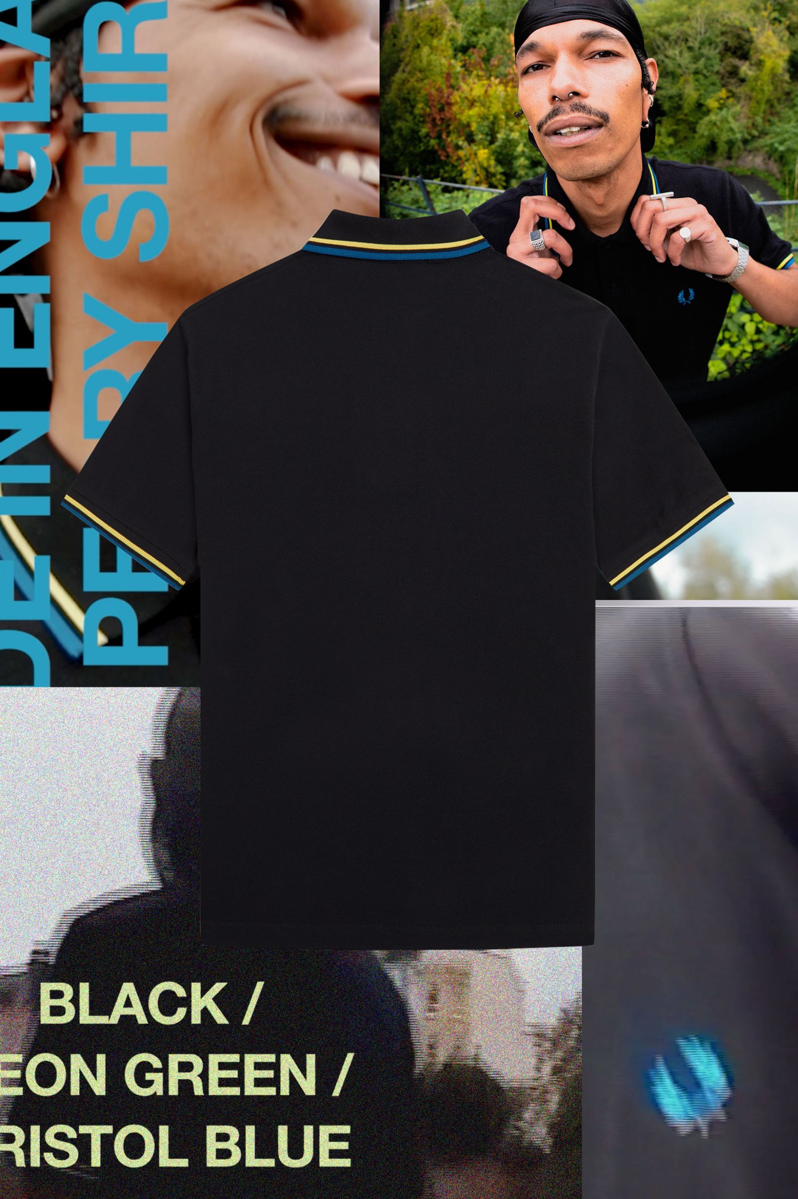 The Fred Perry ShirtM12 Black / Neon Green / Bristol Blue