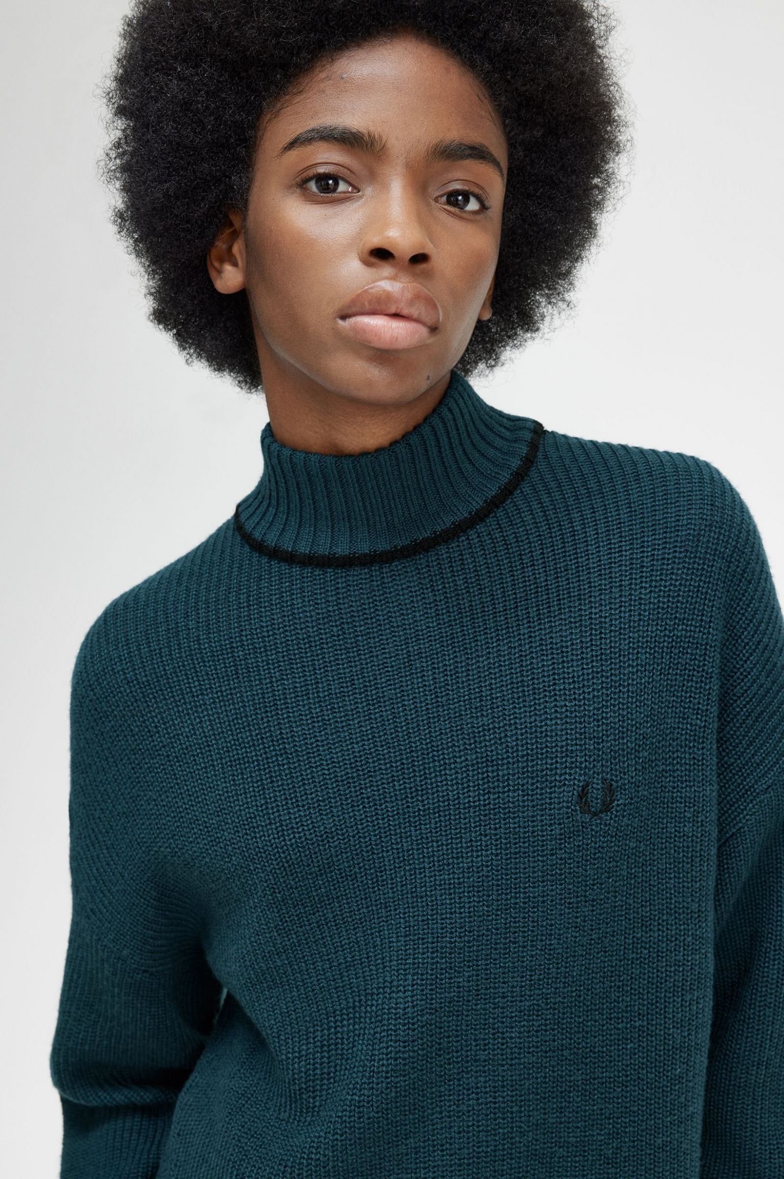 Fishtail Hem Mock Neck Jumper Petrol Blue