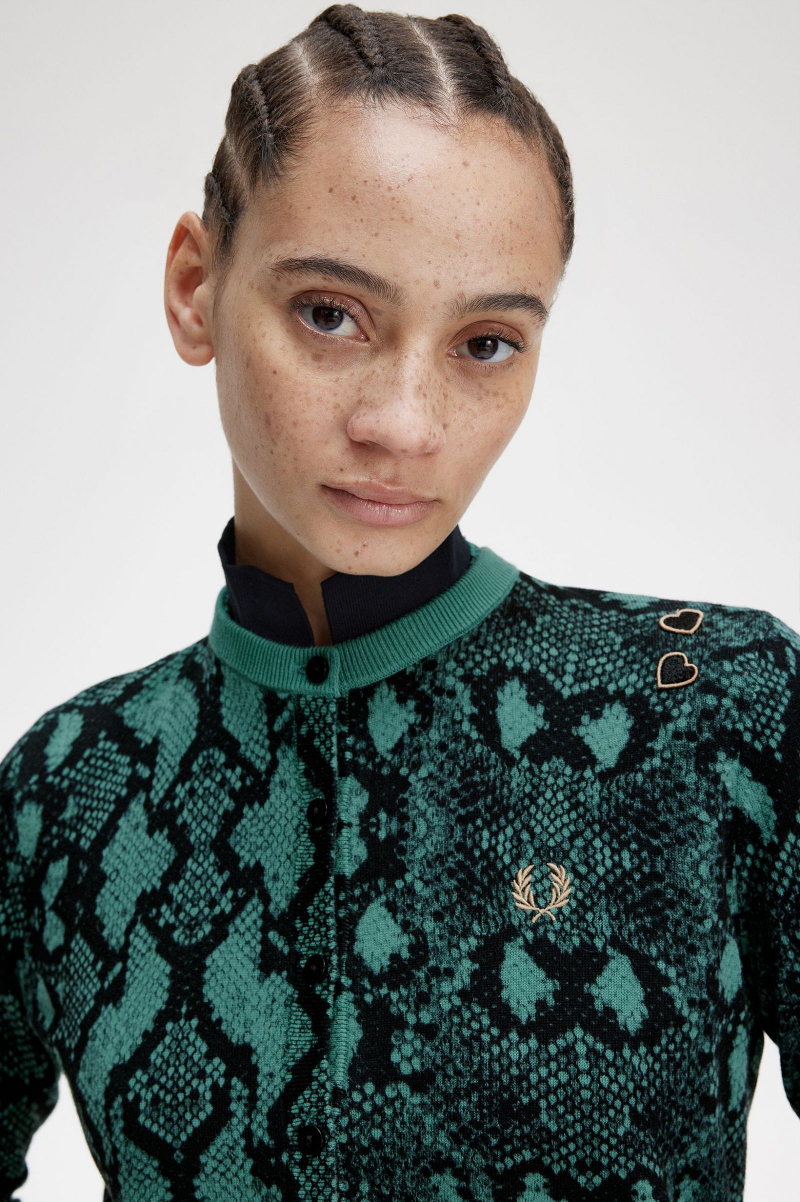 Amy Winehouse FoundationSnake Print Cardigan Deep Mint