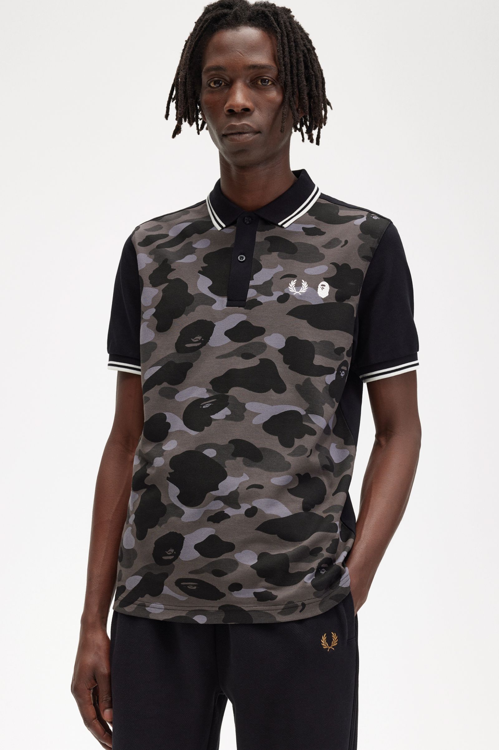 A Bathing Ape®Camouflage Fred Perry Shirt Black