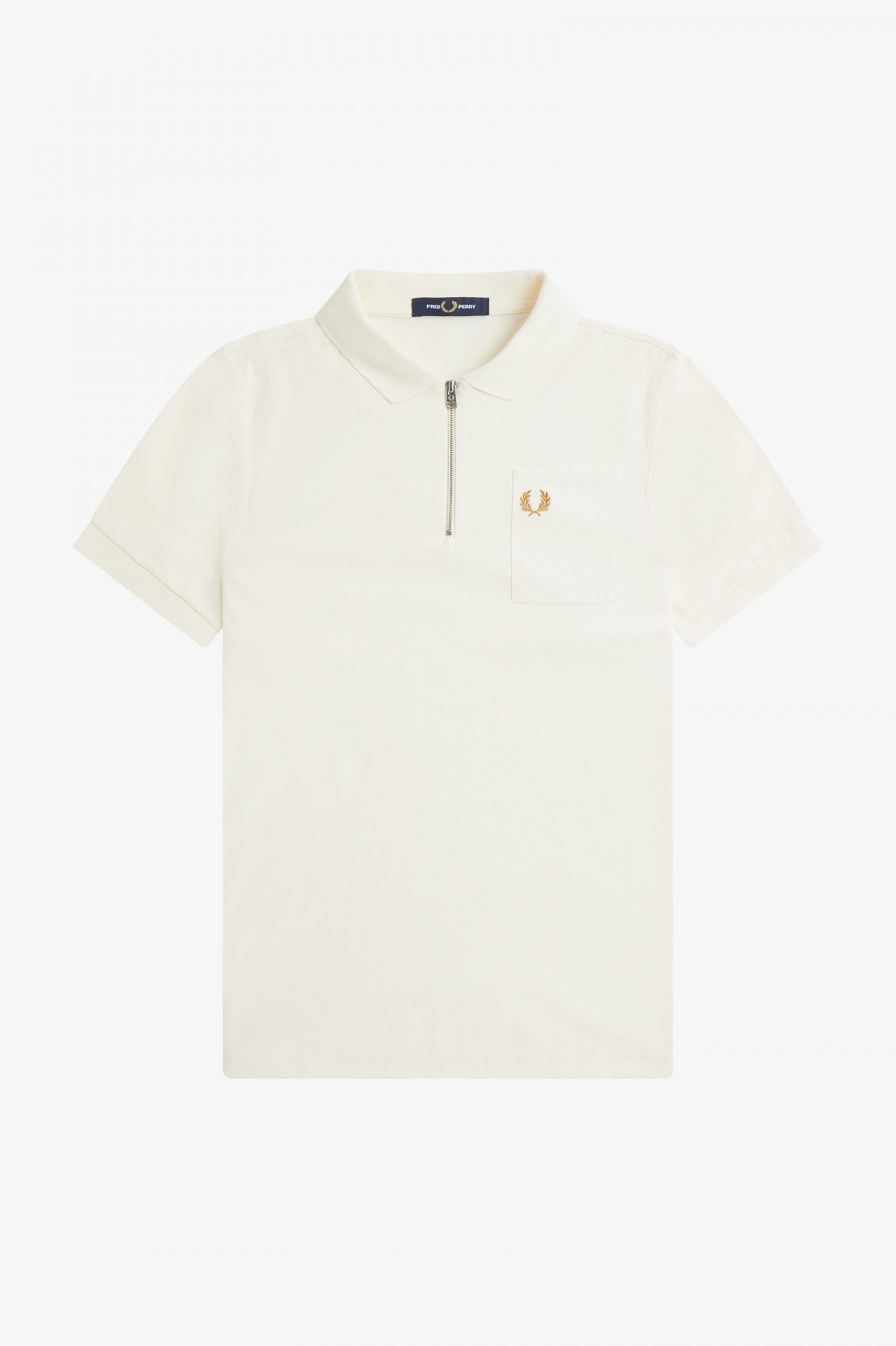 Textured Zip Neck Polo Shirt Ecru