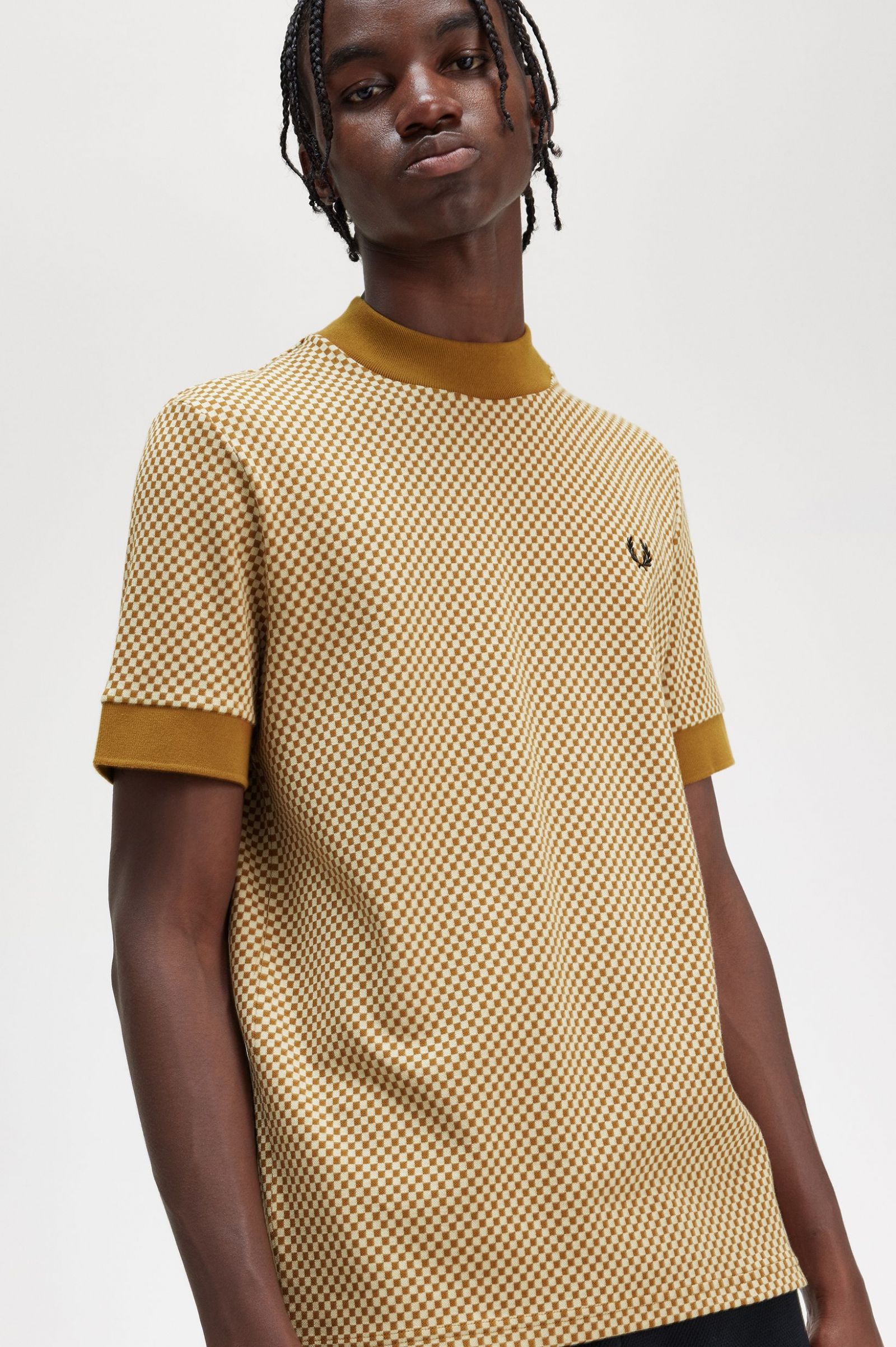 Micro Chequerboard T-Shirt Oatmeal / Dark Caramel