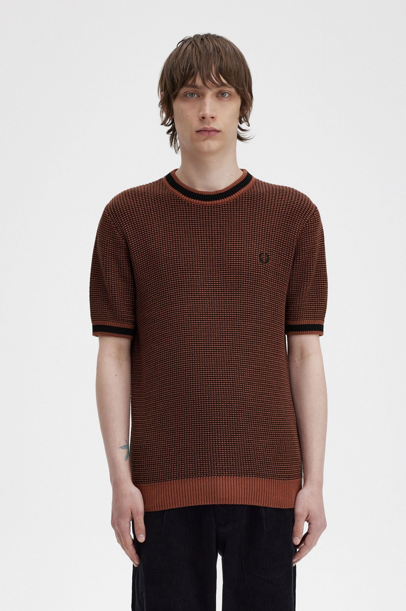 Textured Knitted T-Shirt Whisky Brown