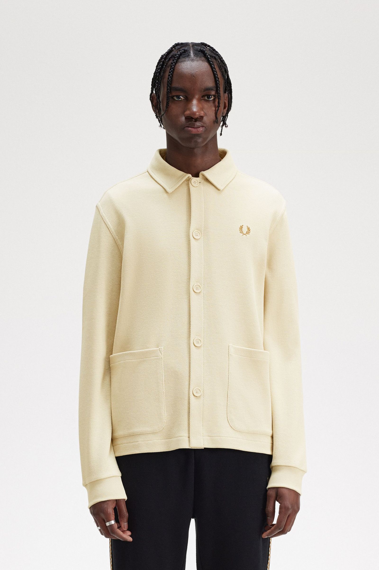 Button Through Long Sleeve Polo Shirt Oatmeal