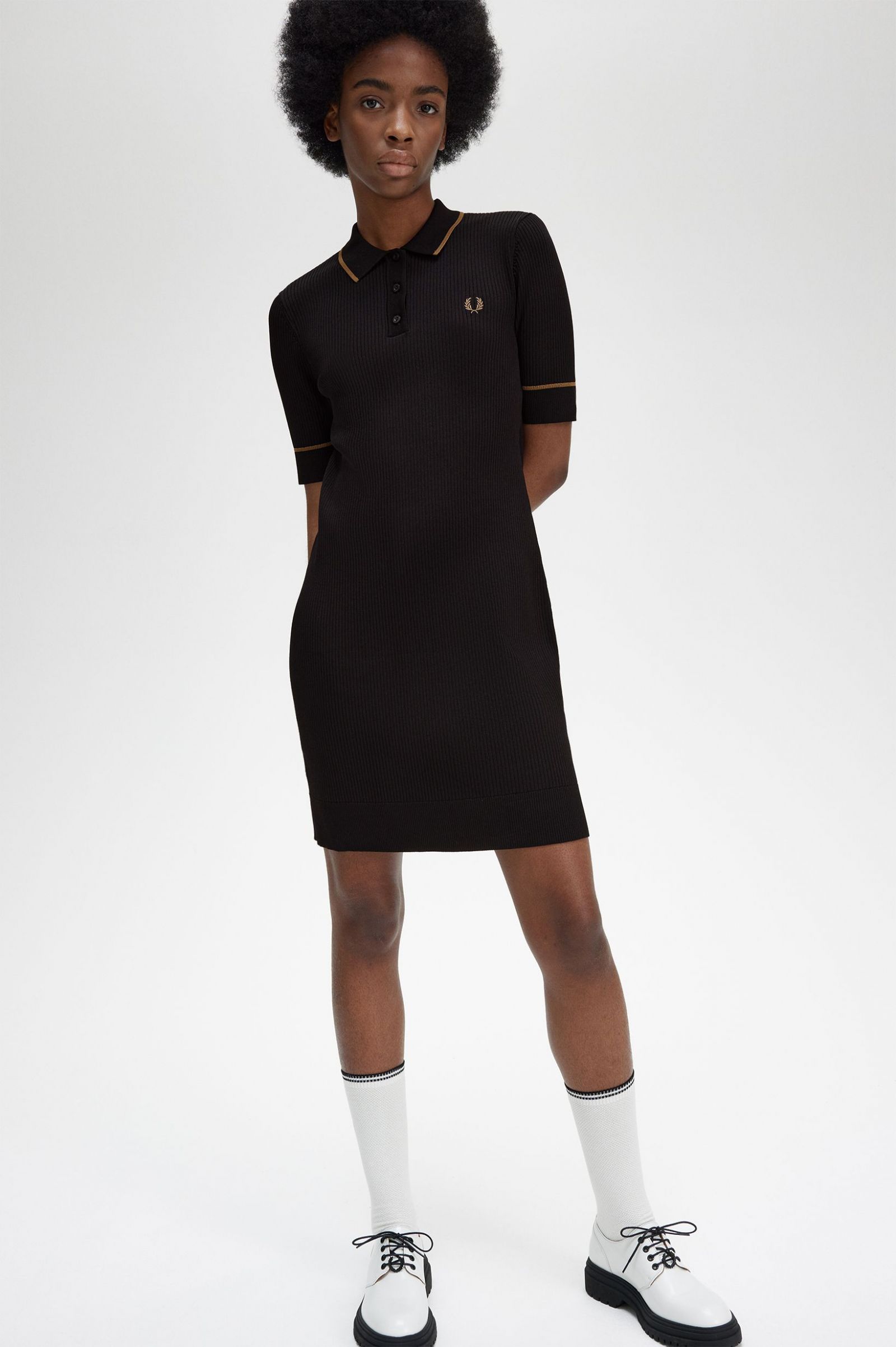 Ribbed Knitted Shirt Dress Black