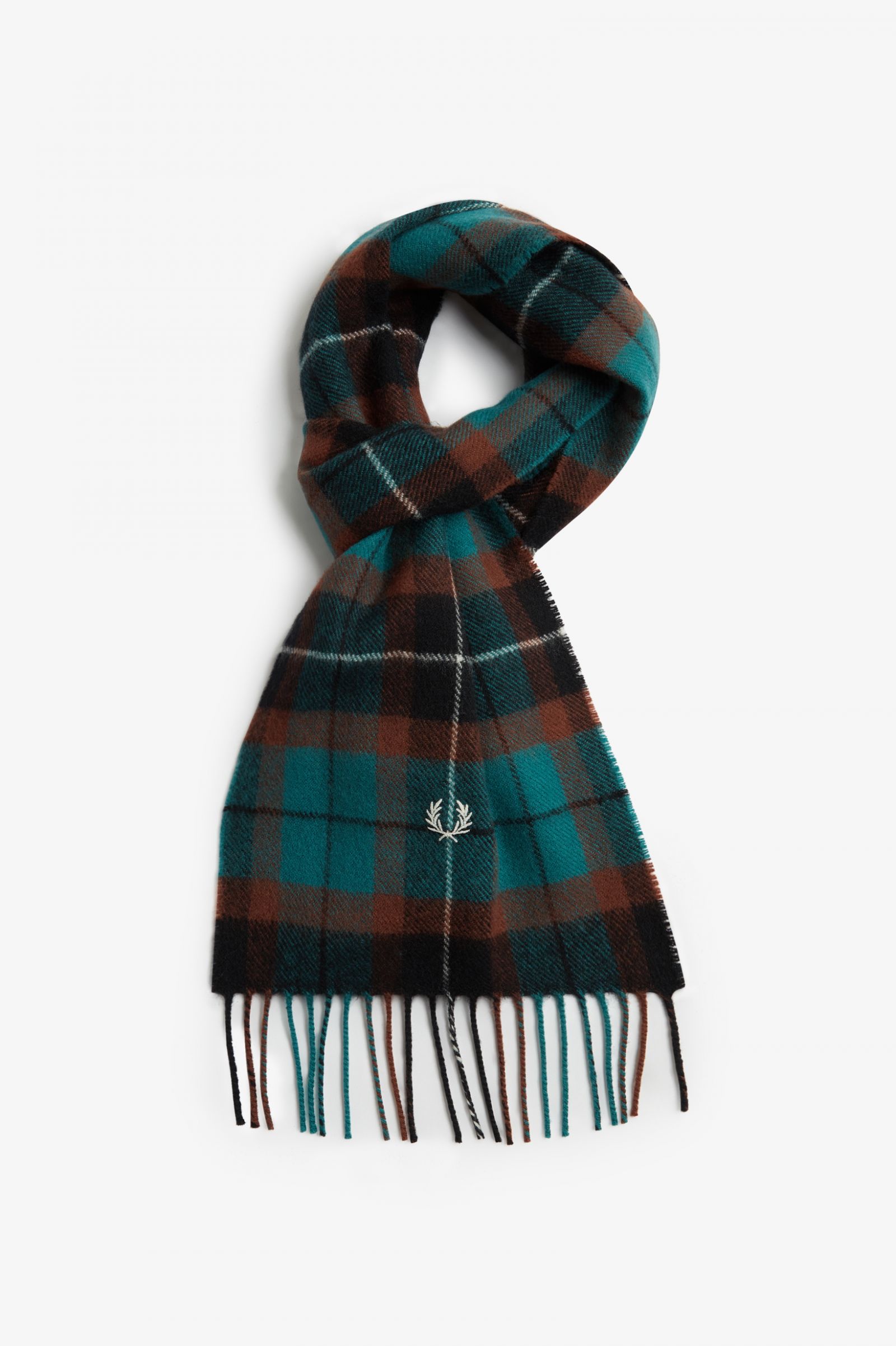 Lambswool Tartan Scarf Deep Mint / Ecru