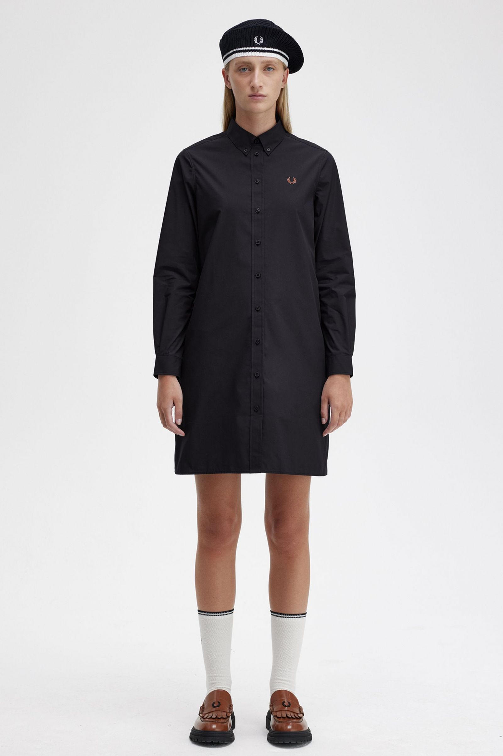 Button-Through Shirt Dress Black