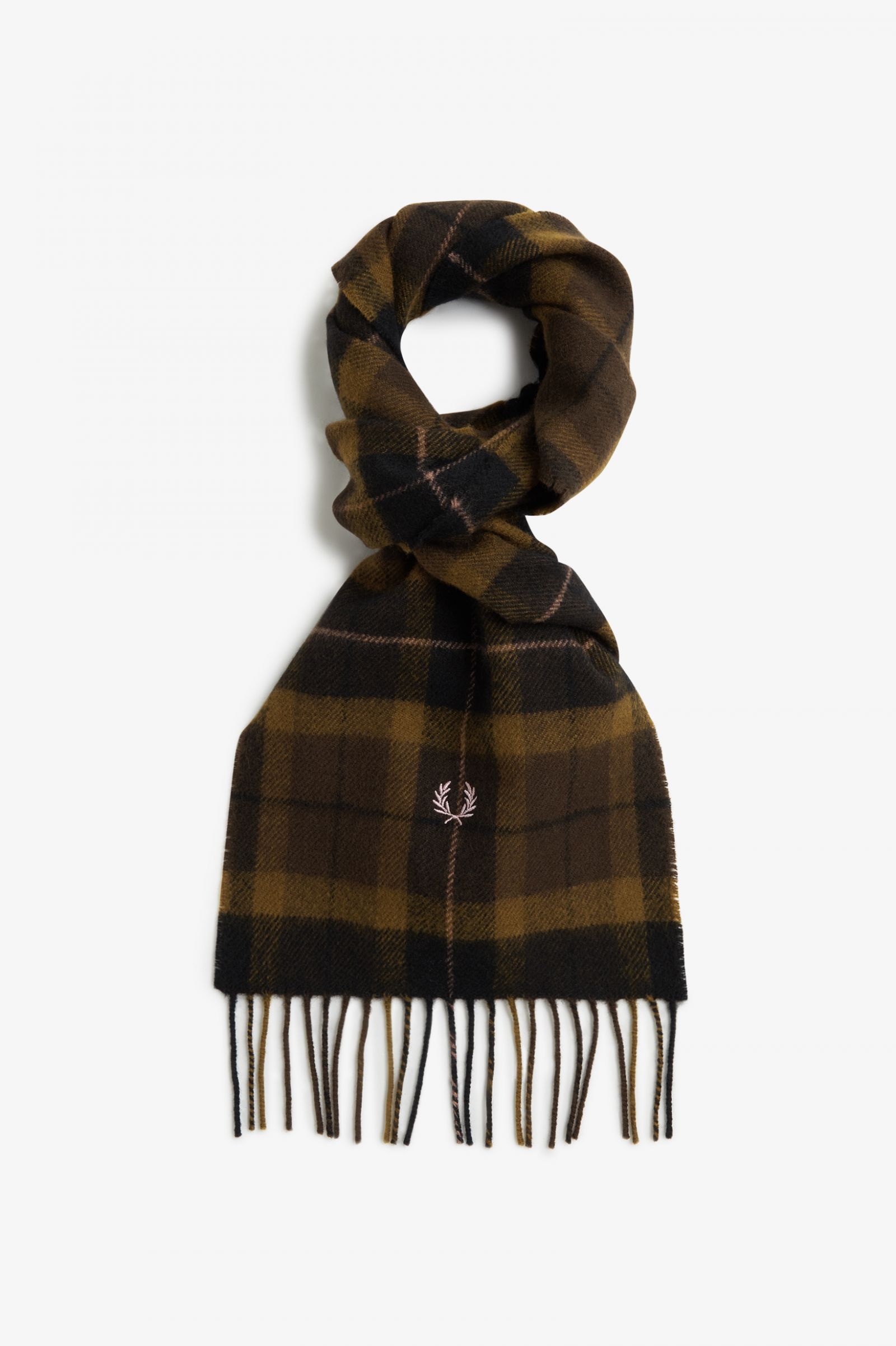 Lambswool Tartan Scarf Burnt Tobacco / Dark Pink