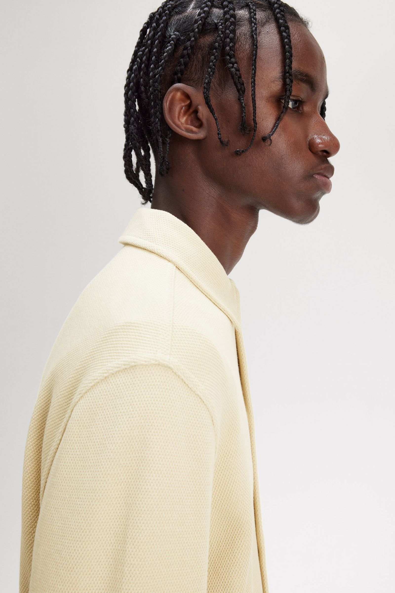 Button Through Long Sleeve Polo Shirt Oatmeal