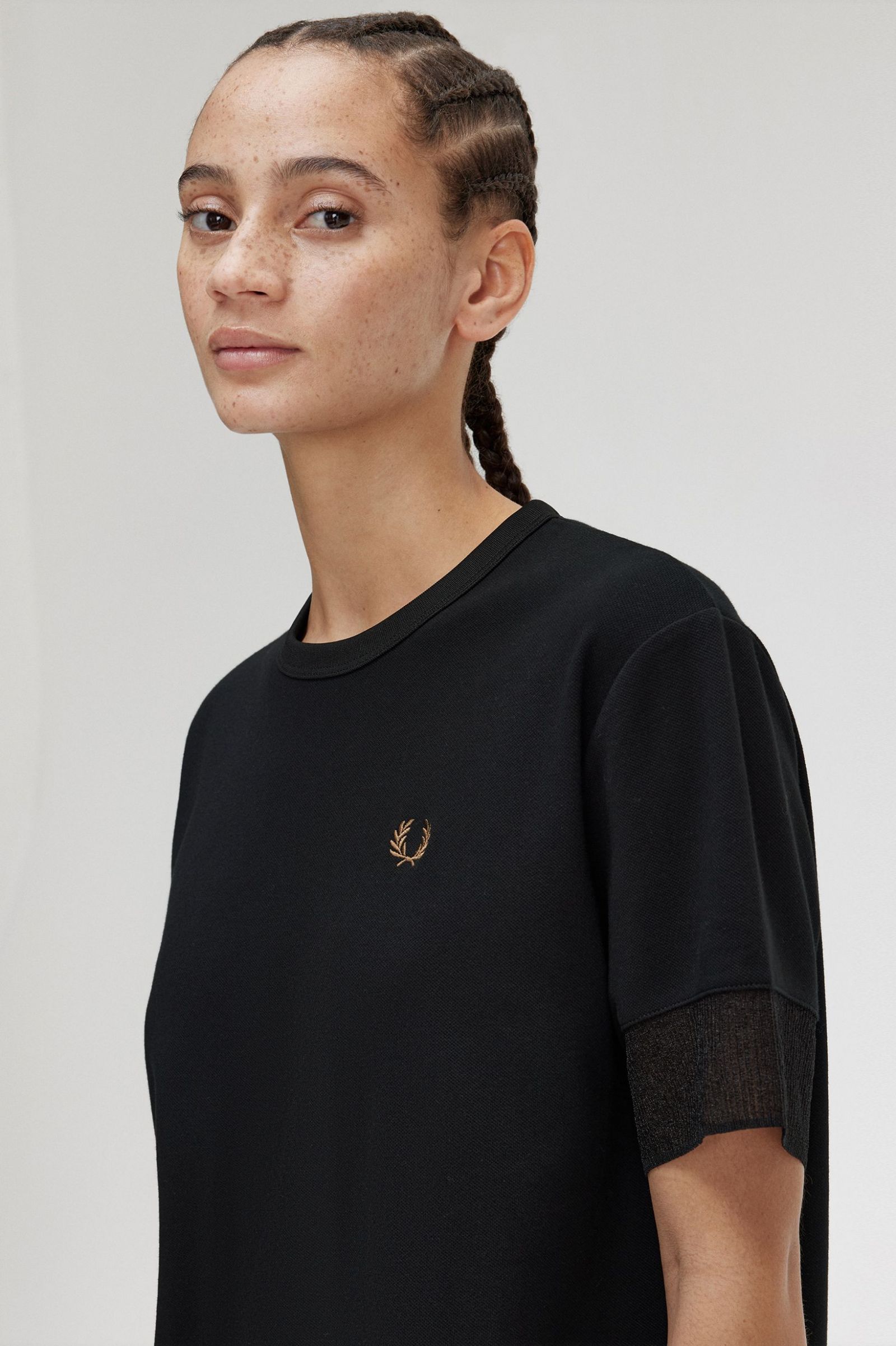 Sheer Trim Piqué T-Shirt Black