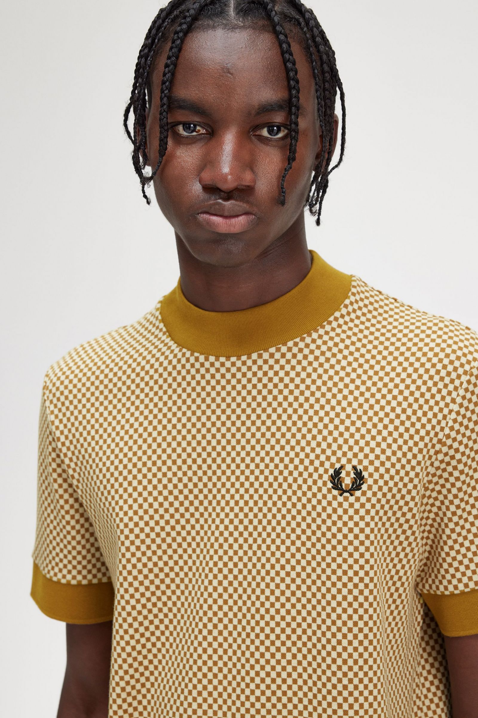 Micro Chequerboard T-Shirt Oatmeal / Dark Caramel