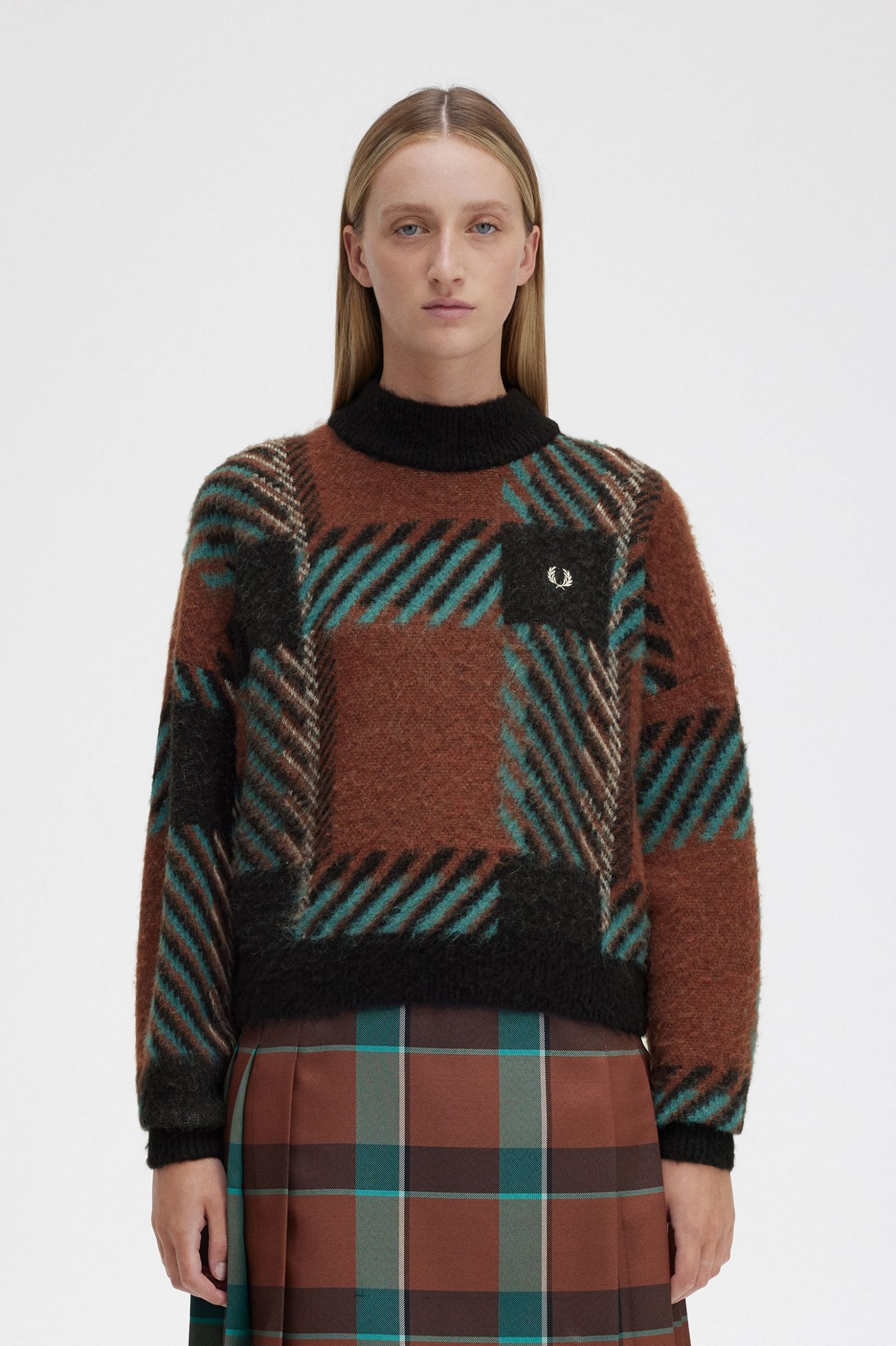 Glitch Tartan Jumper Whisky Brown
