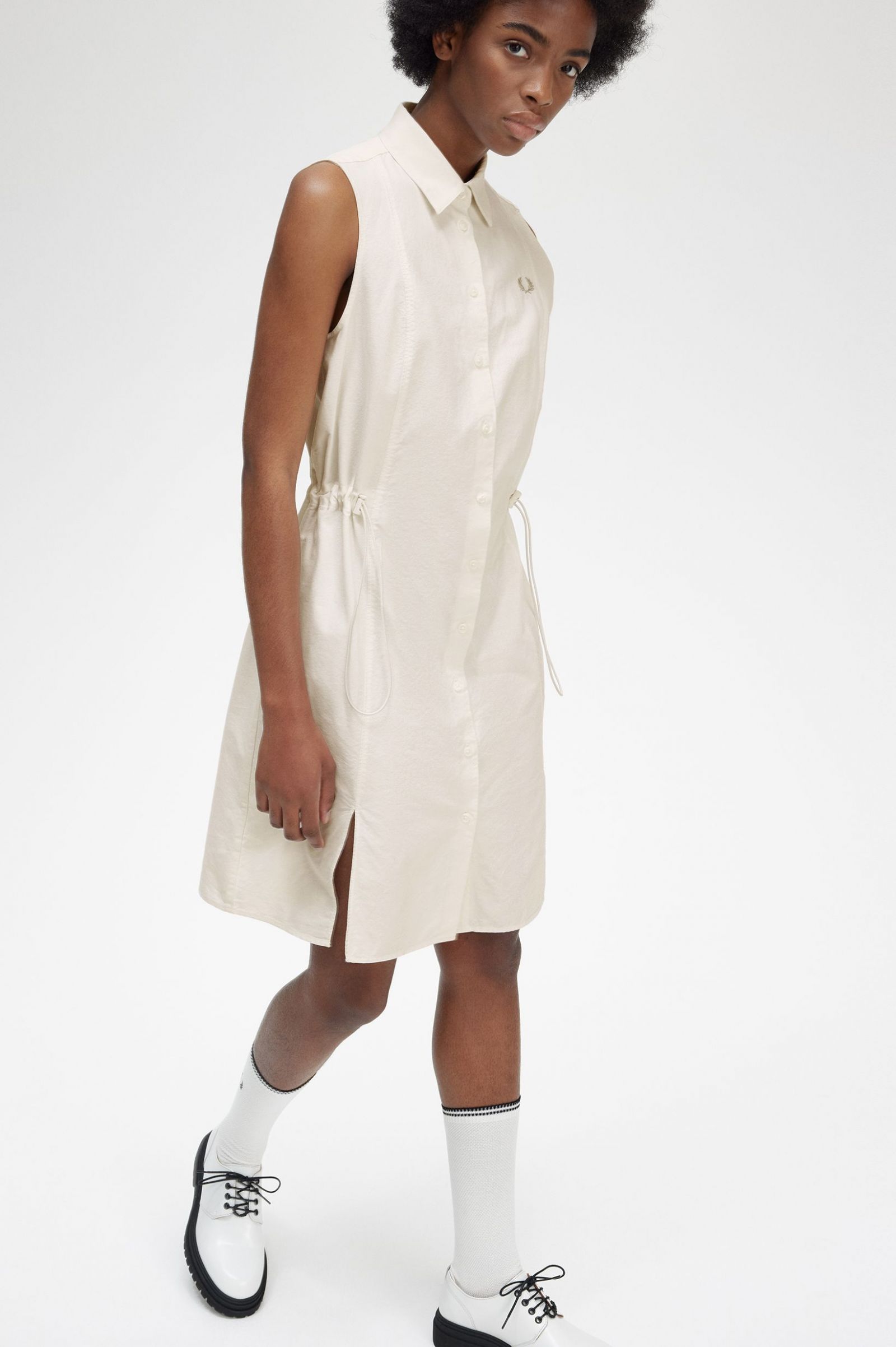 Gathered Sleeveless Shirt Dress Black