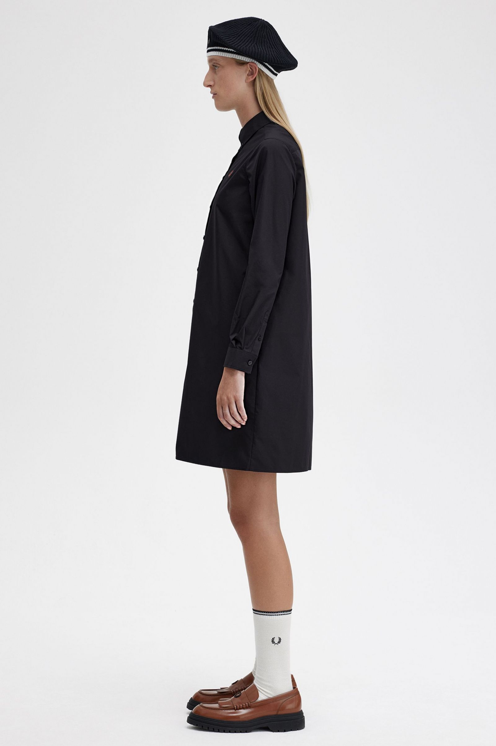 Button-Through Shirt Dress Black