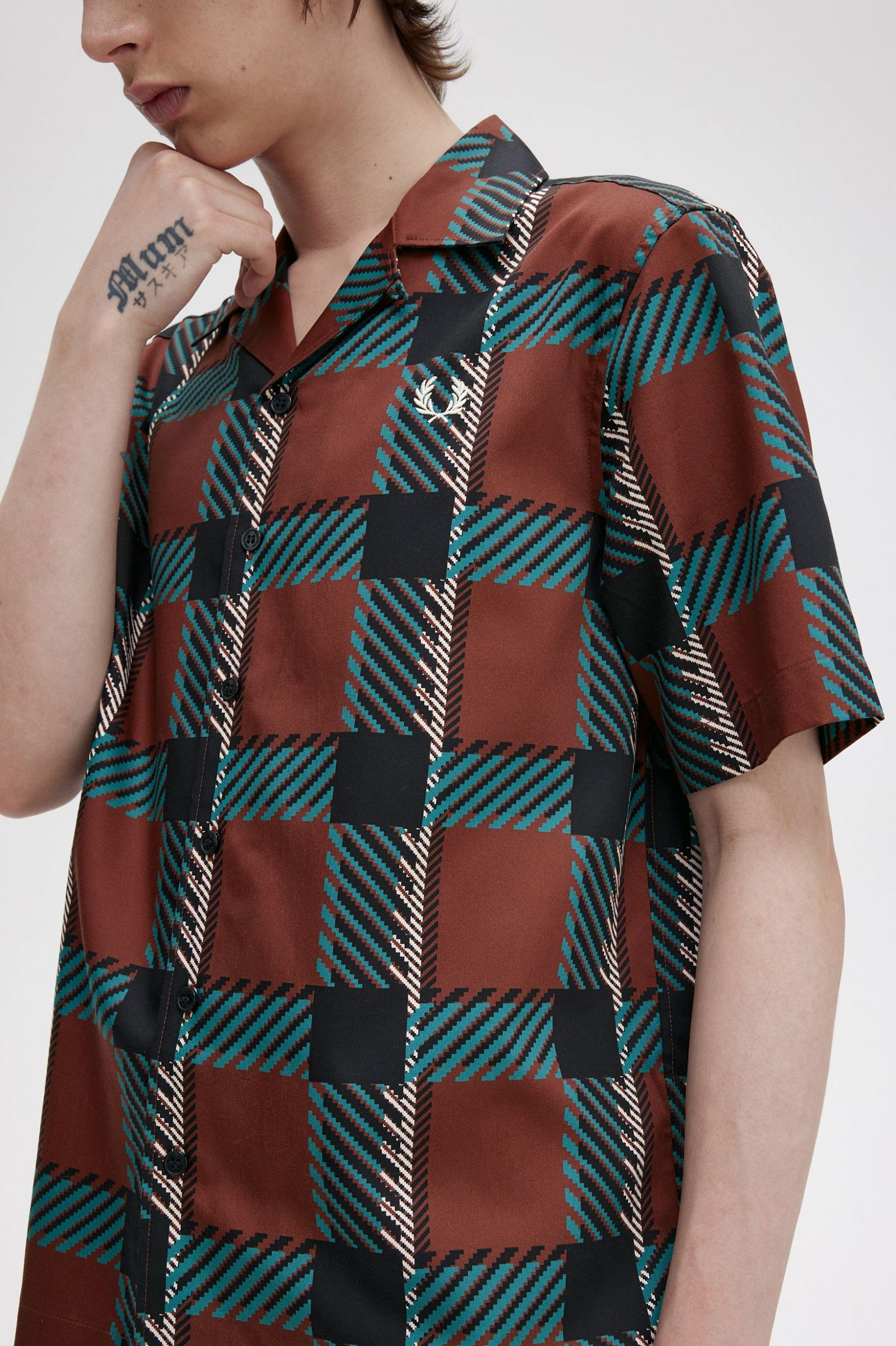 Glitch Tartan Revere Collar Shirt Whisky Brown