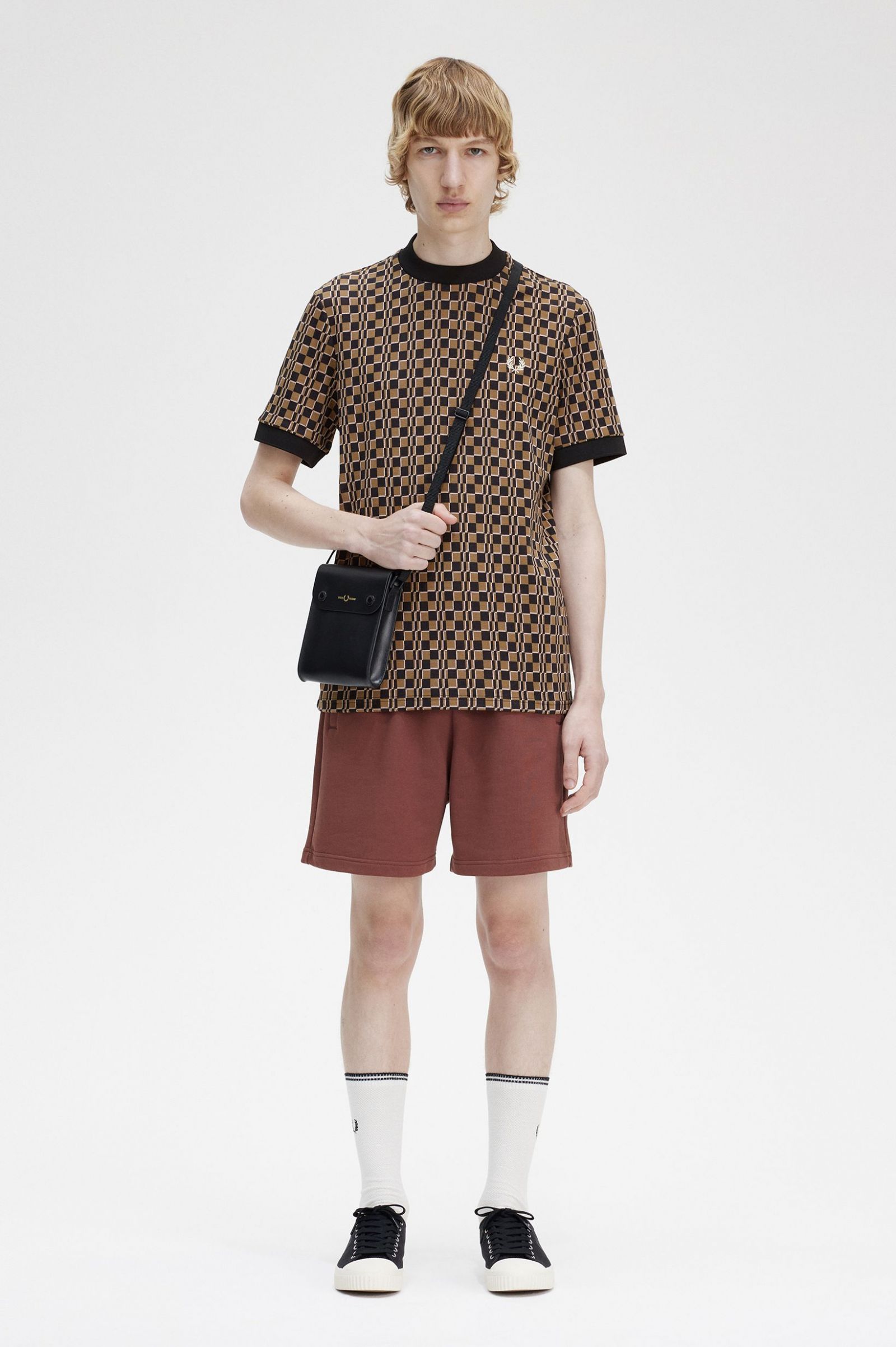 Glitch Chequerboard T-Shirt Shaded Stone / Navy