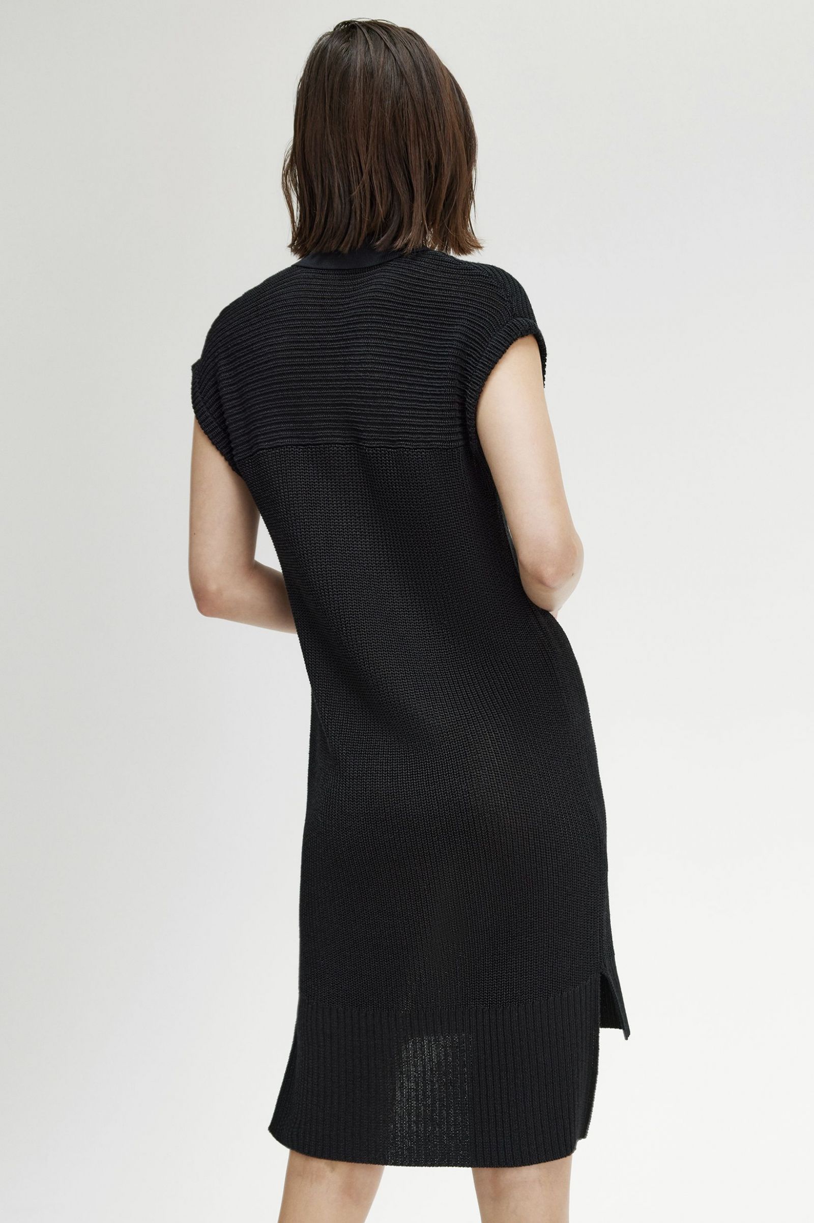 Knitted Shirt Dress Black