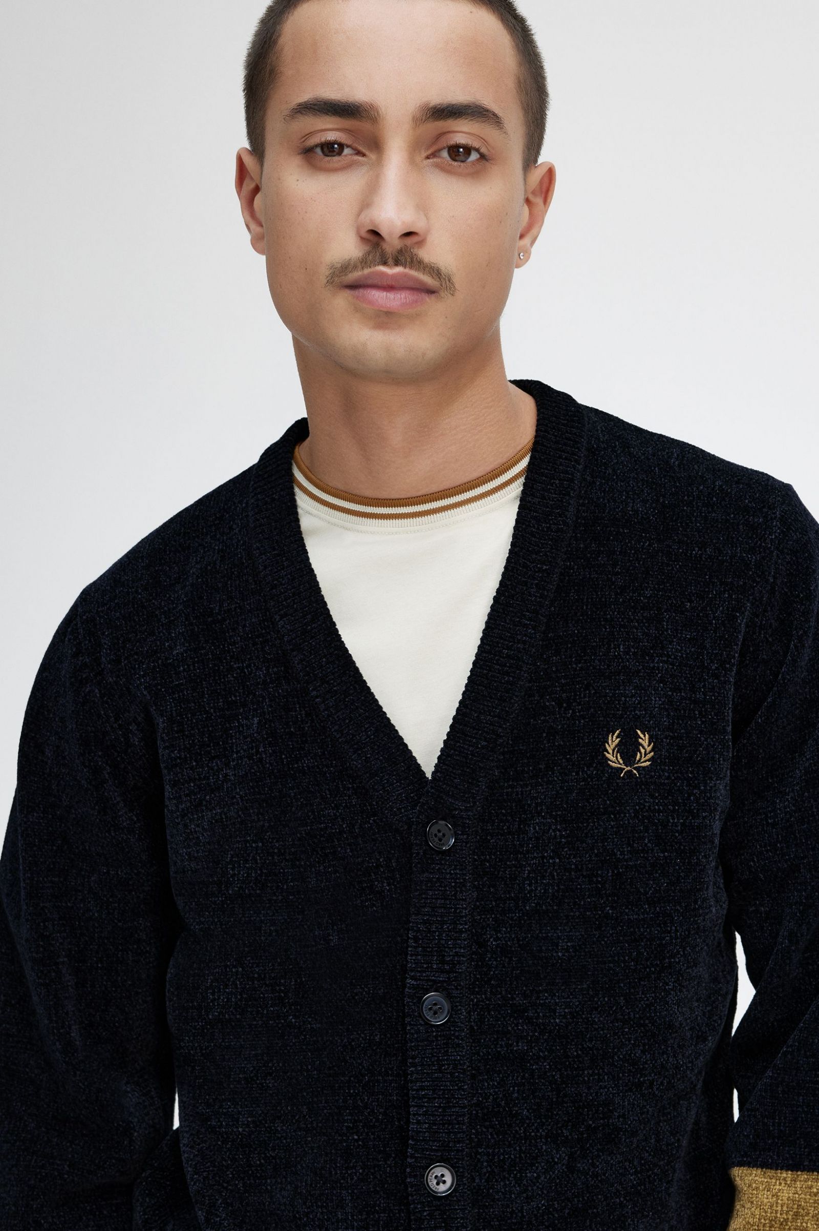 Colour Block Chenille Cardigan Black