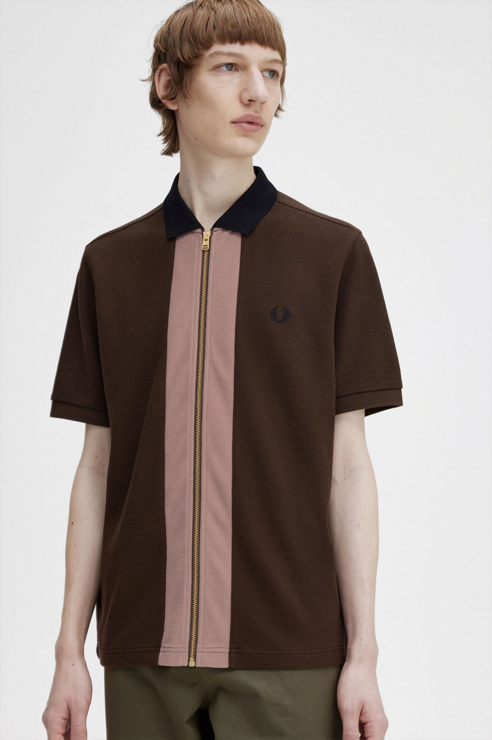 Zip Through Polo Shirt Burnt Tobacco