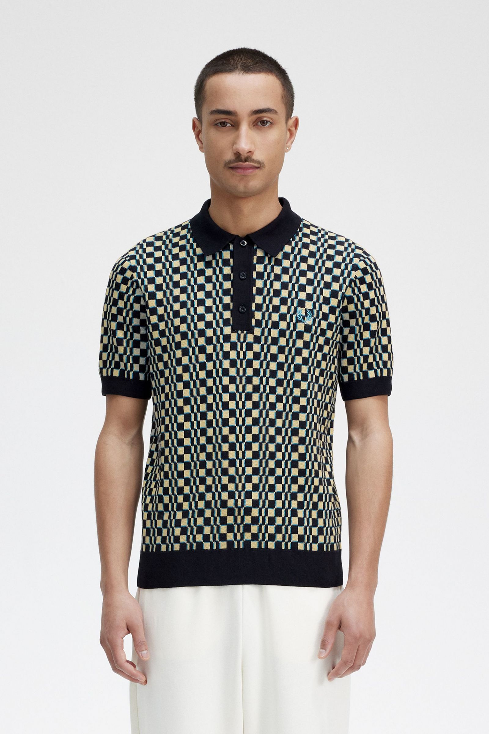 Glitch Chequerboard Knitted Shirt Light Oyster / Black