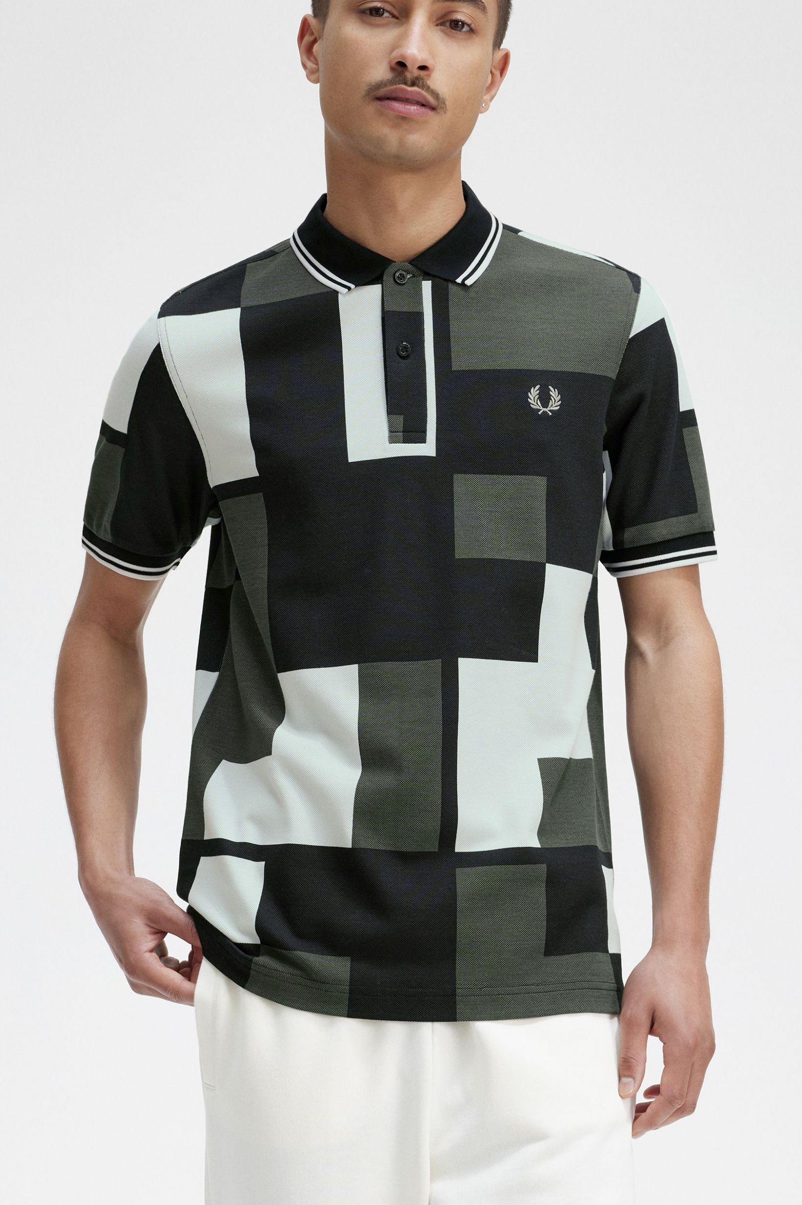 Pixel Print Fred Perry Shirt Light Ice