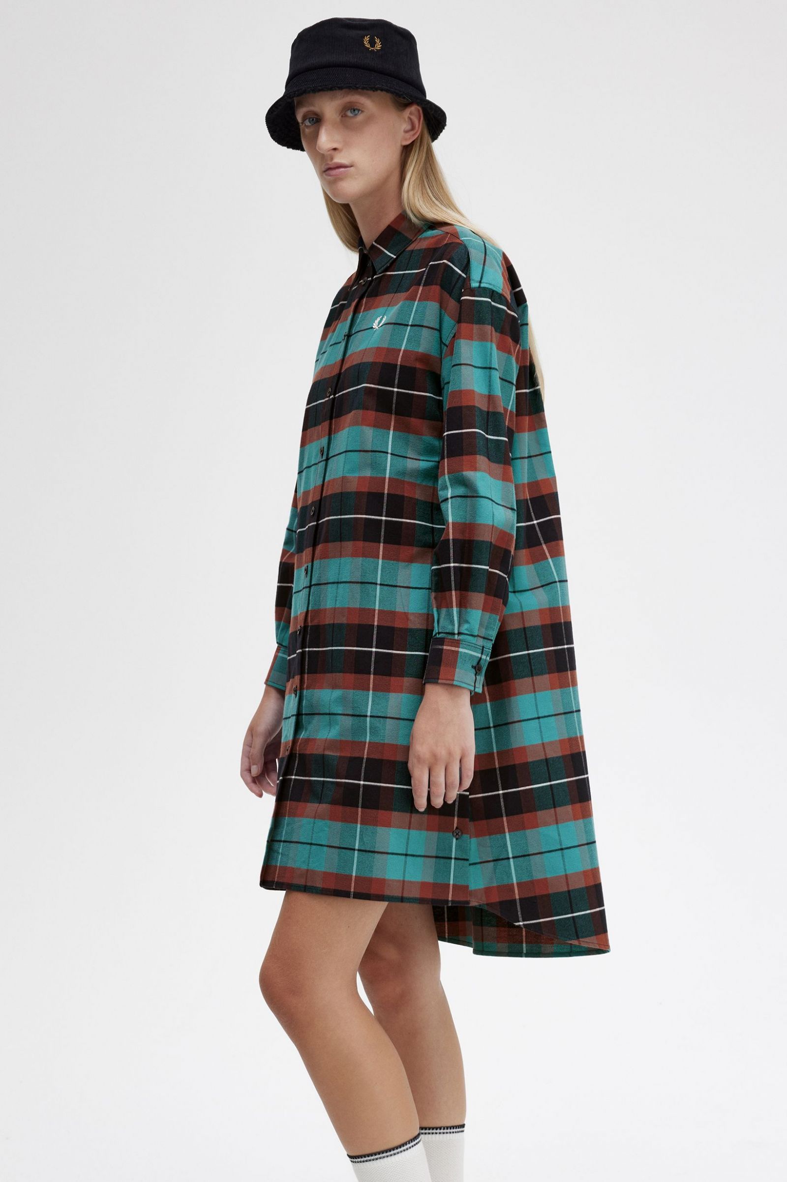 Brushed Tartan Shirt Dress Deep Mint