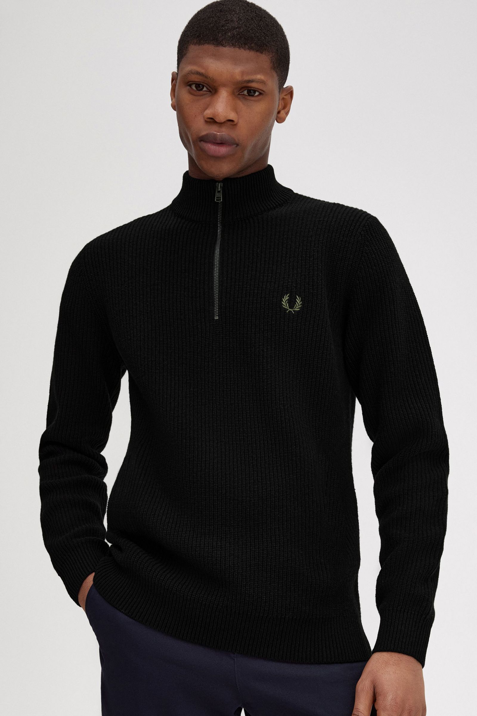 Textured Half Zip Jumper Black