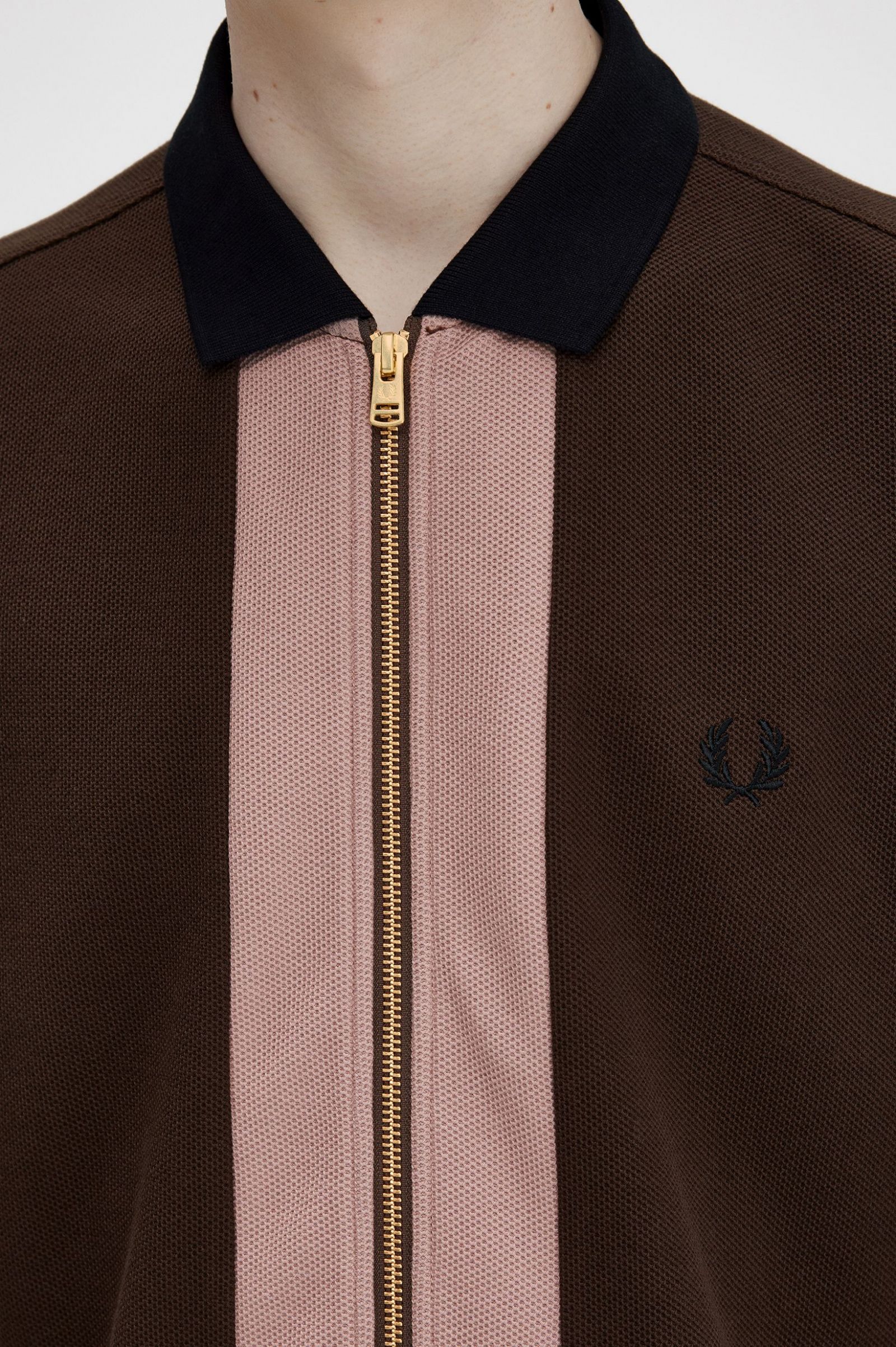Zip Through Polo Shirt Burnt Tobacco