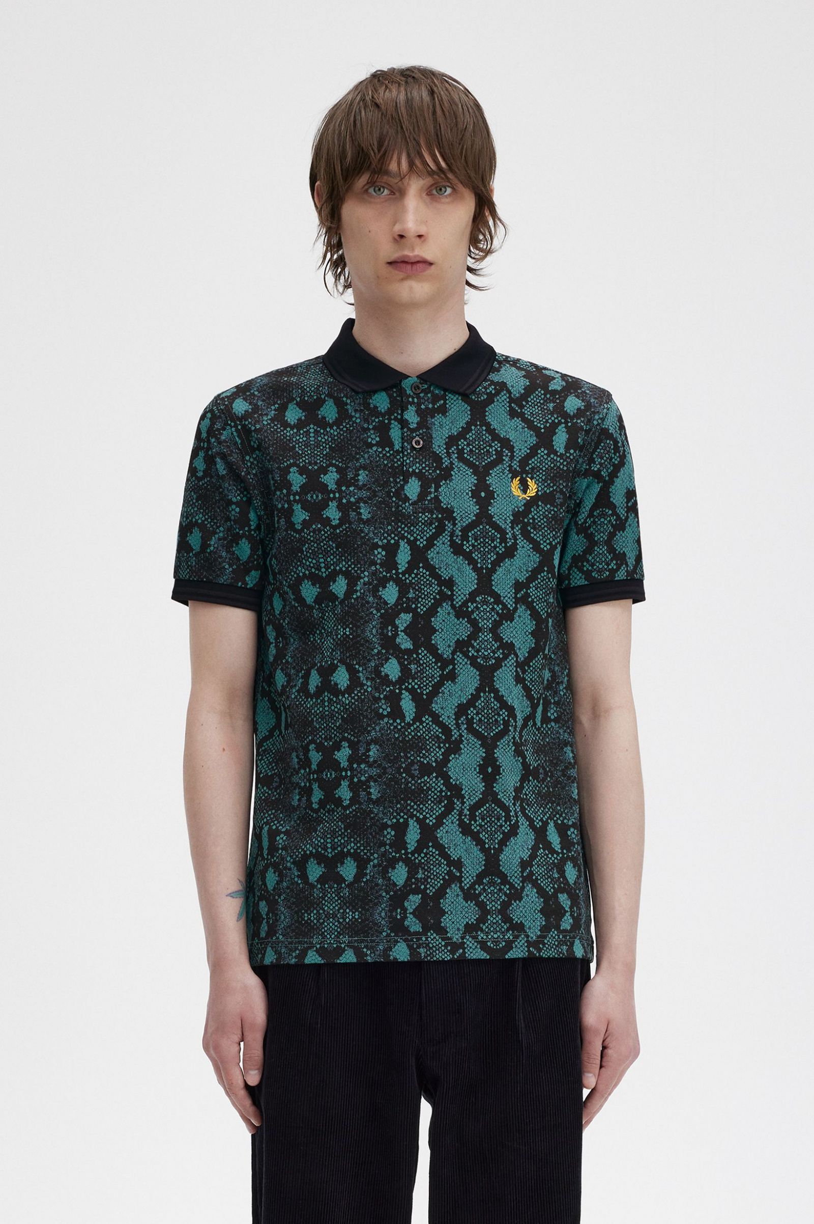 Snake Print Fred Perry Shirt Deep Mint