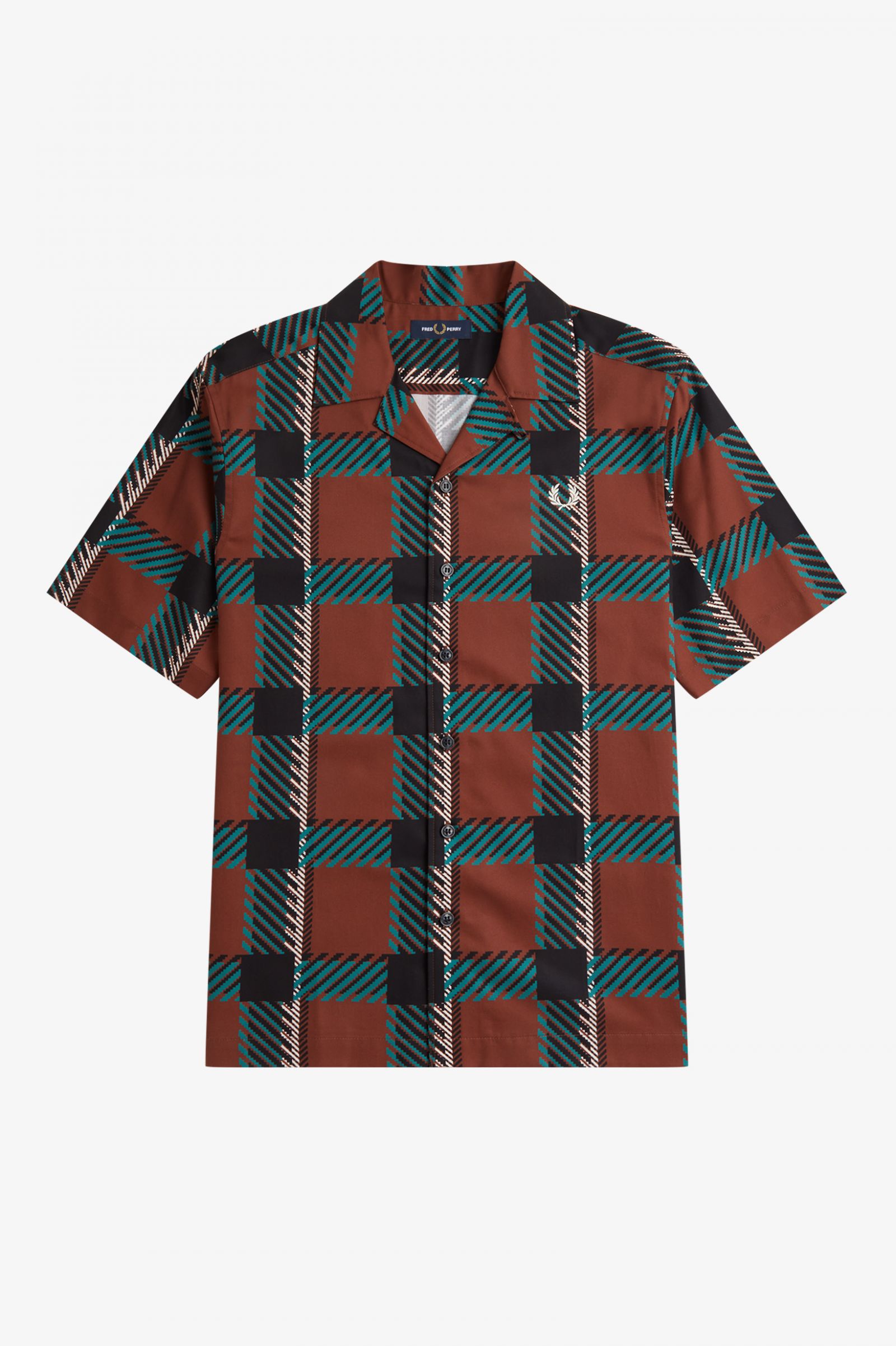 Glitch Tartan Revere Collar Shirt Whisky Brown