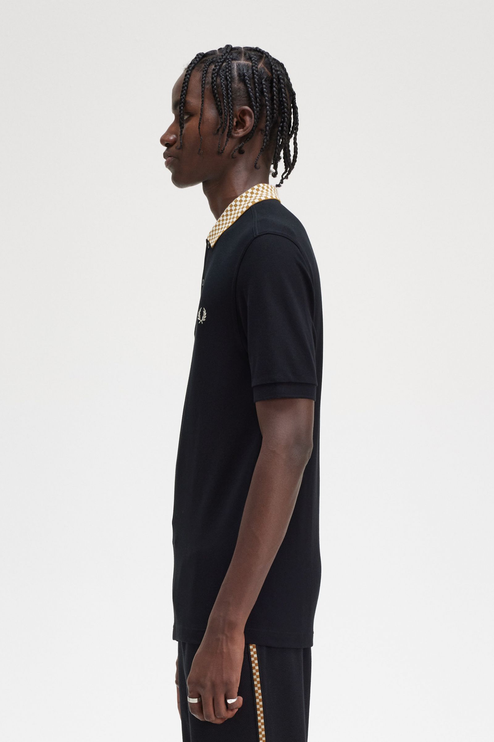 Chequerboard Collar Polo Shirt Black