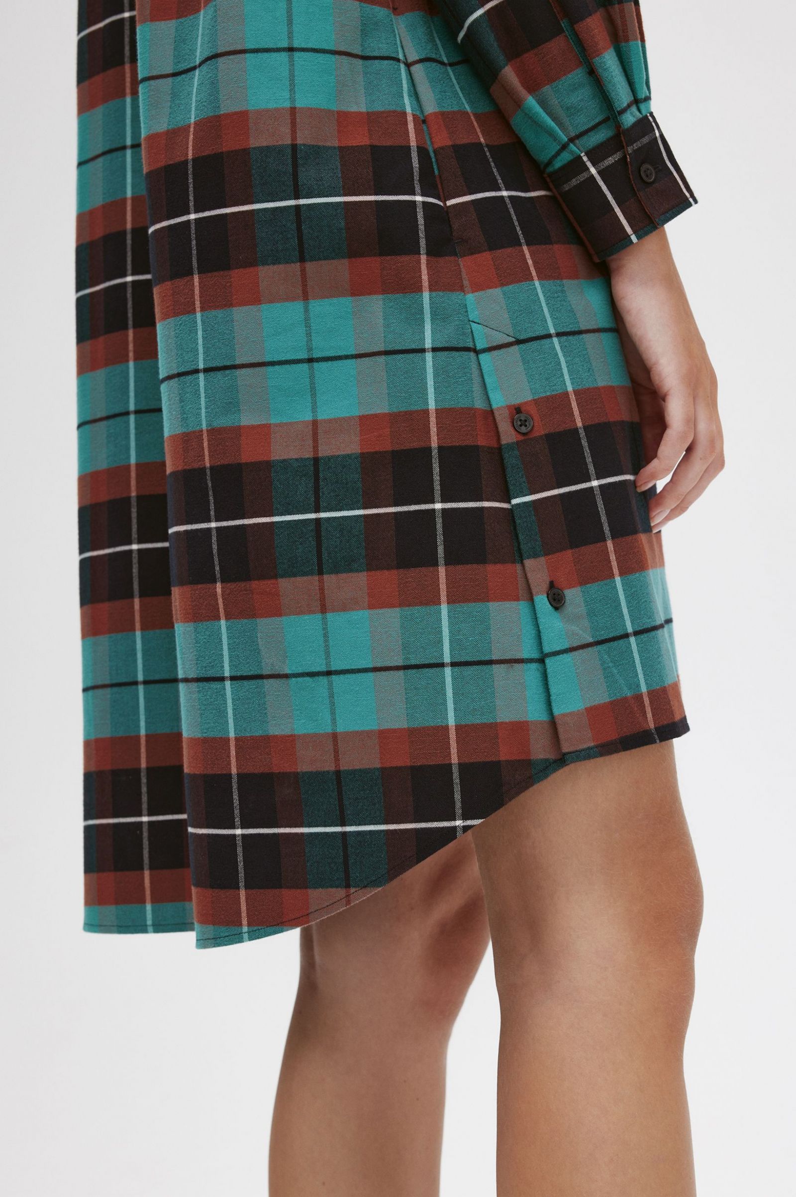 Brushed Tartan Shirt Dress Deep Mint