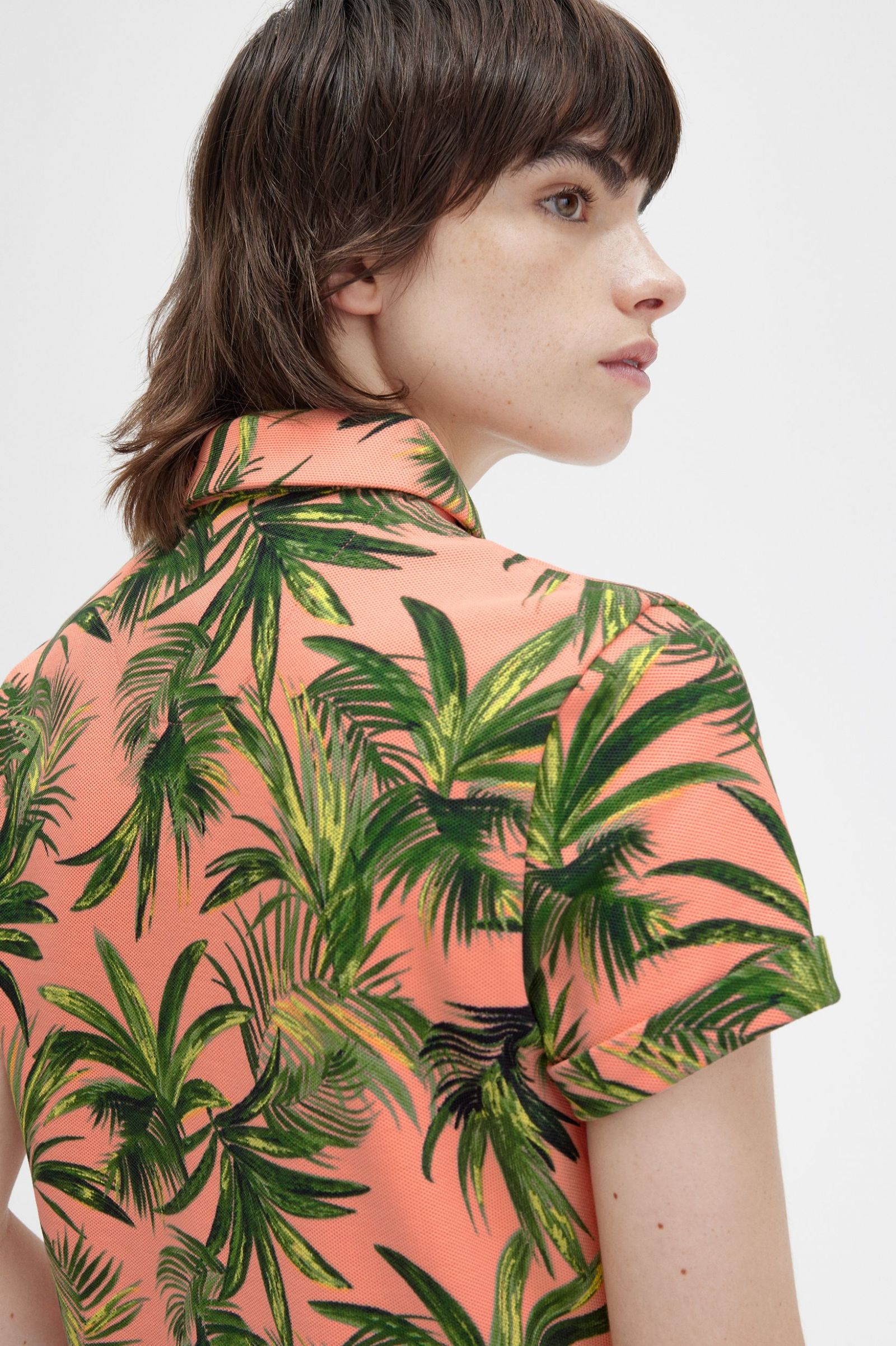 Amy Winehouse FoundationPalm Print Piqué Shirt Coral Heat