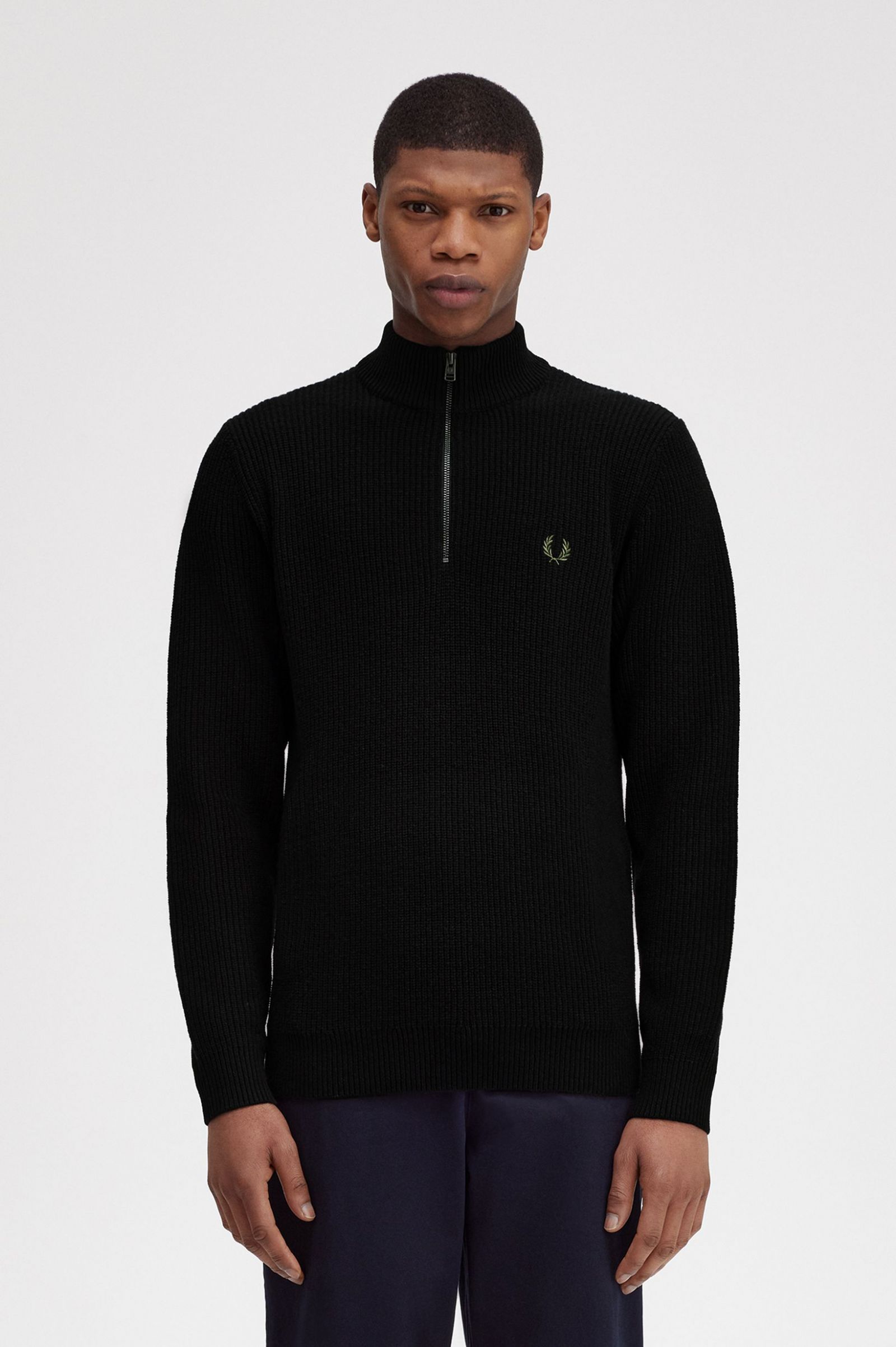 Textured Half Zip Jumper Black
