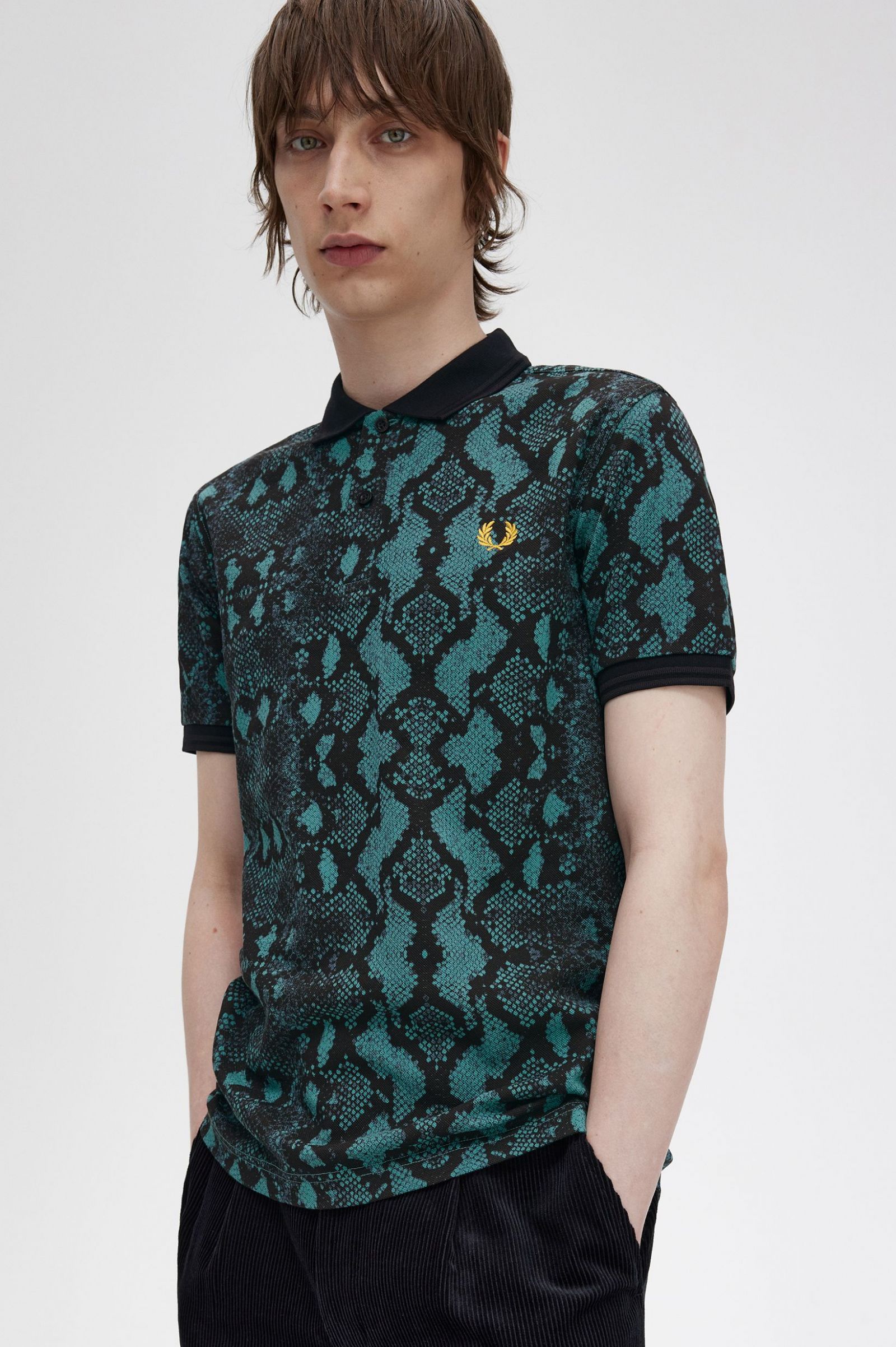 Snake Print Fred Perry Shirt Deep Mint