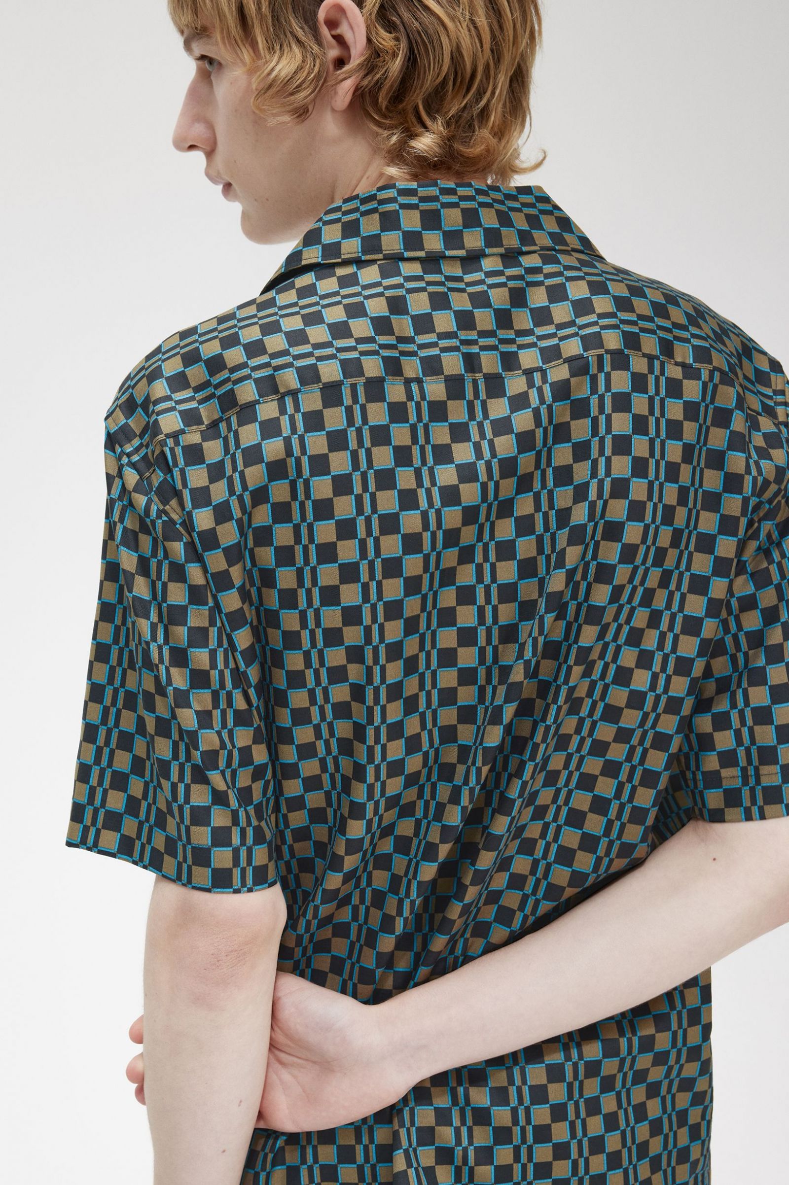 Glitch Chequerboard Revere Collar Shirt Uniform Green