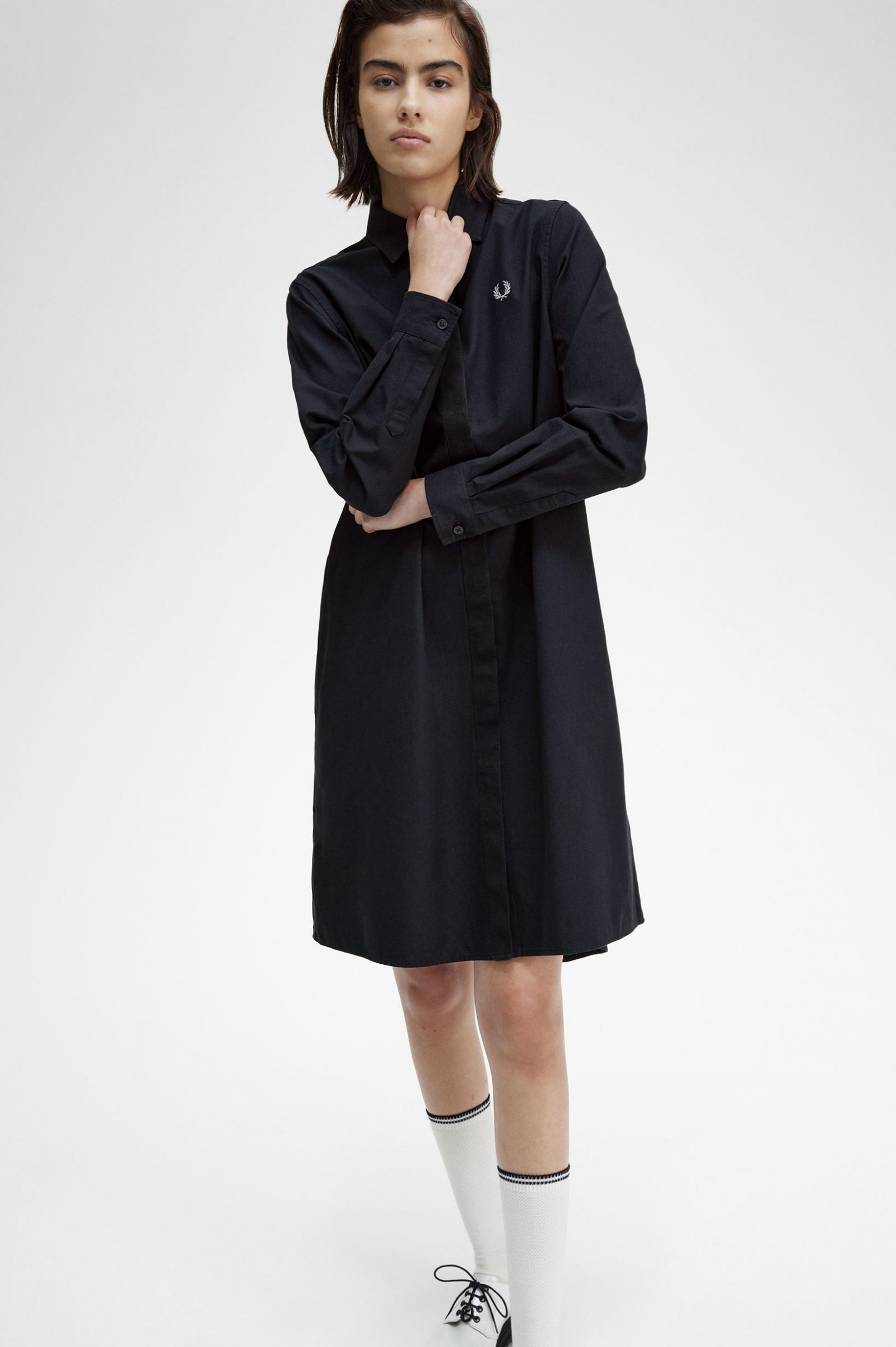 Fishtail Hem Shirt Dress Black